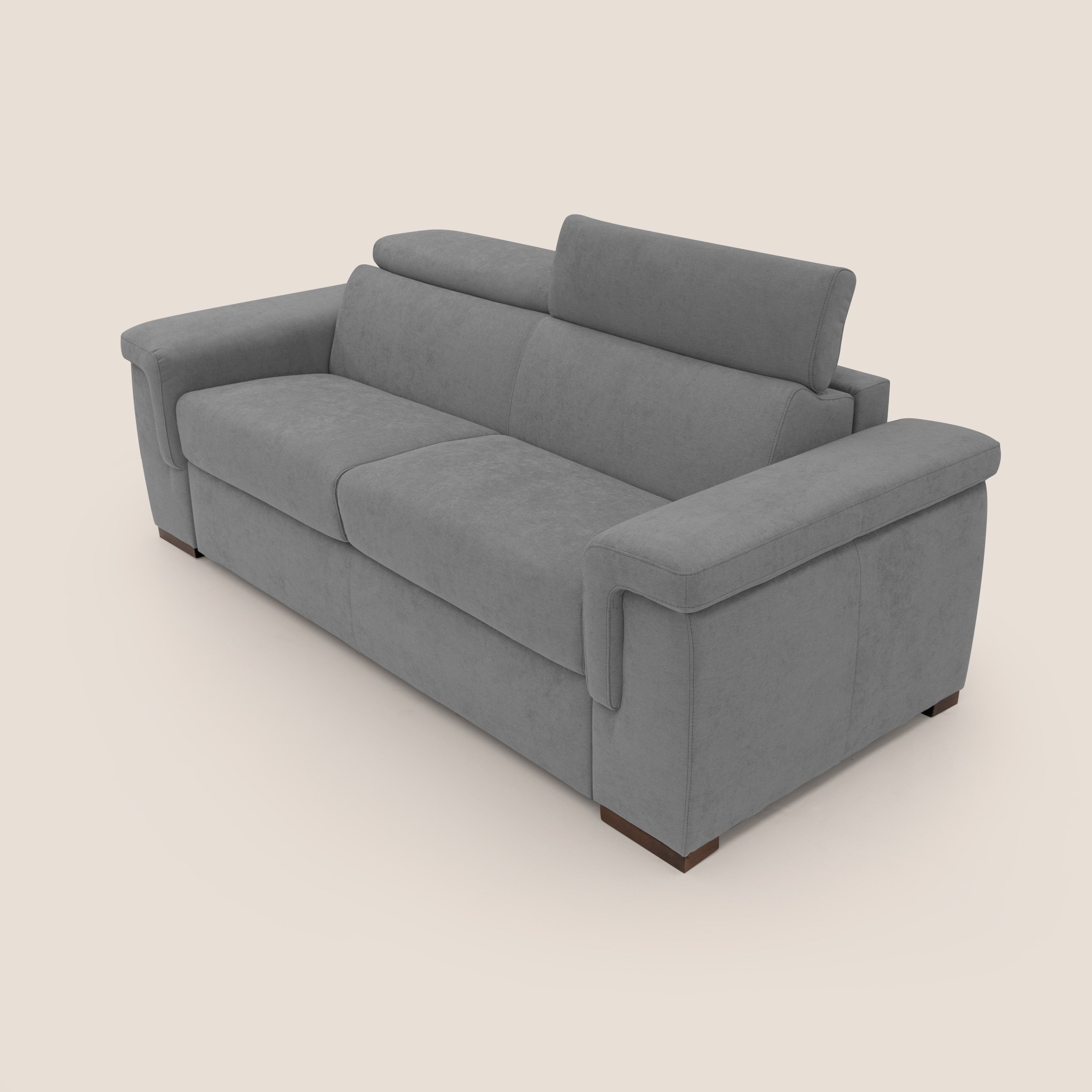 Giunone divano letto con materasso alto 18 cm e poggiatesta reclinabili in tessuto impermeabile T02 grigio - divitt.sbs