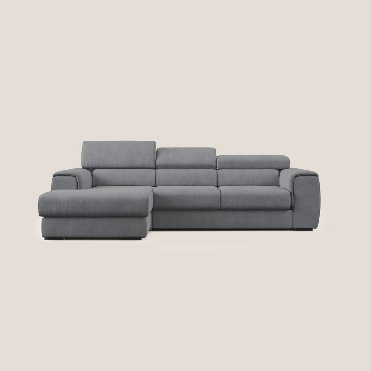 Zeno Divano angolare con pouf estraibile poggiapiedi in tessuto morbido impermeabile T02 grigio - divitt.sbs