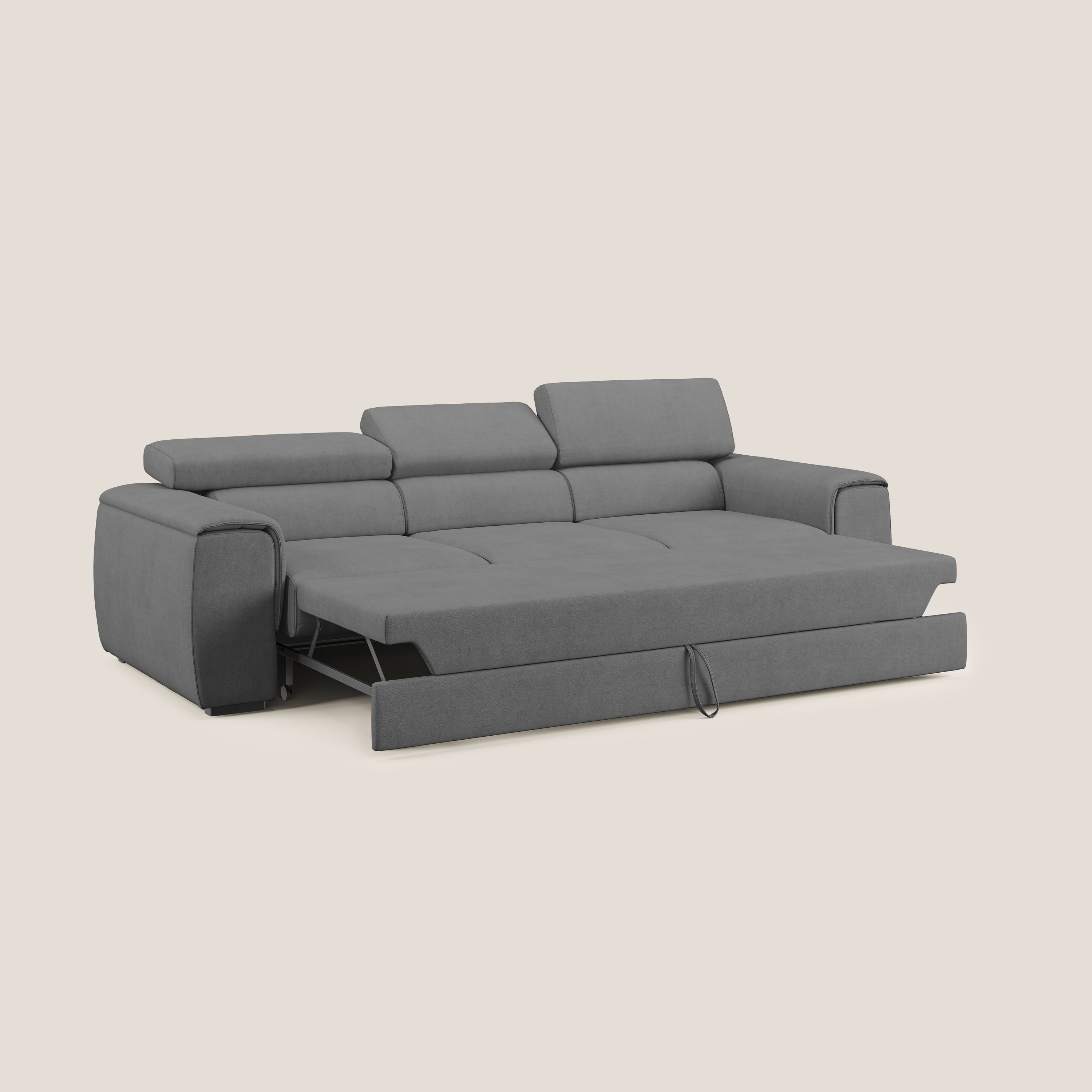 Zeno Divano con pouf estraibile poggiapiedi a 3 sedute in tessuto morbido impermeabile T02 grigio - divitt.sbs