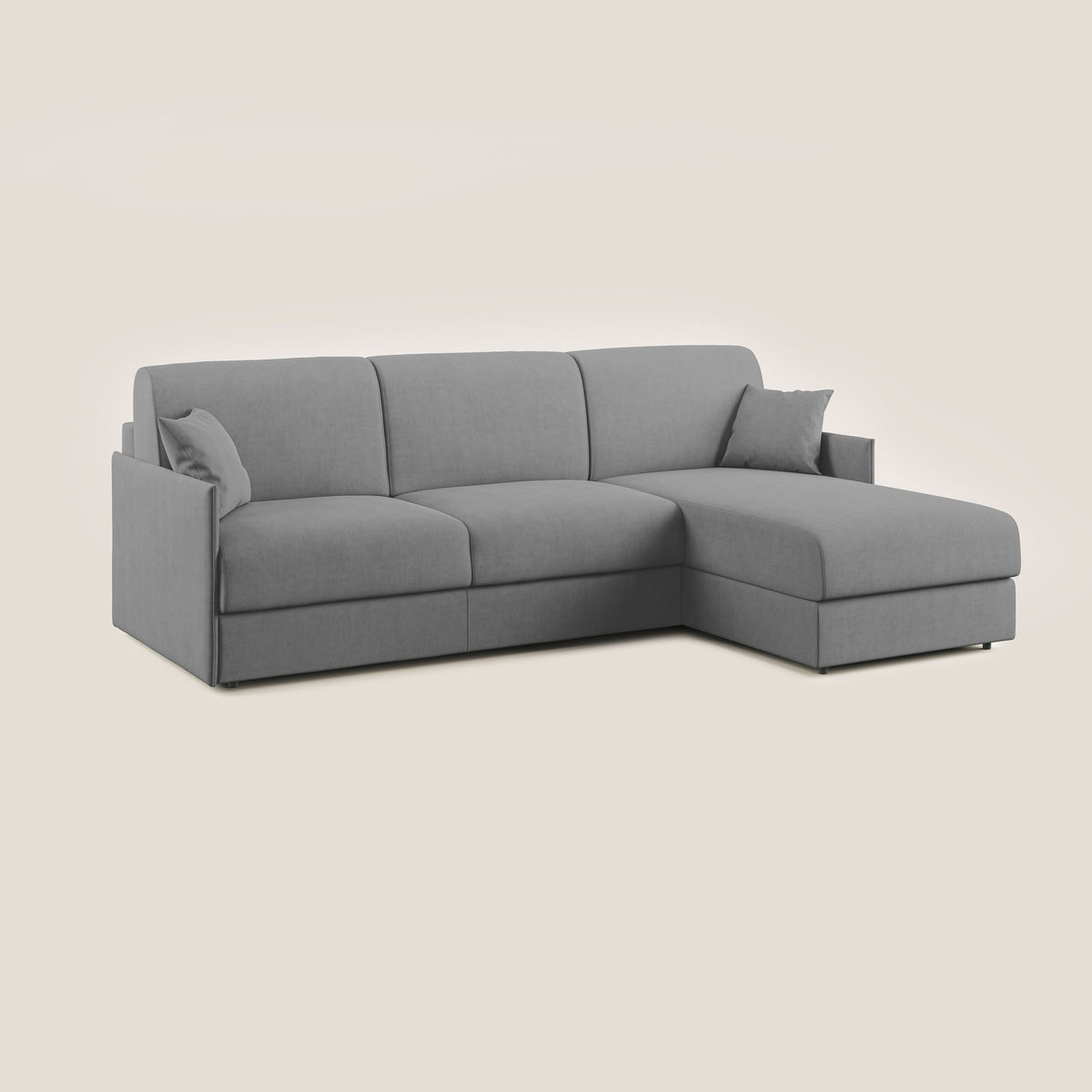 Evans Divano letto angolare con penisola in morbido tessuto impermeabile T02 grigio - divitt.sbs