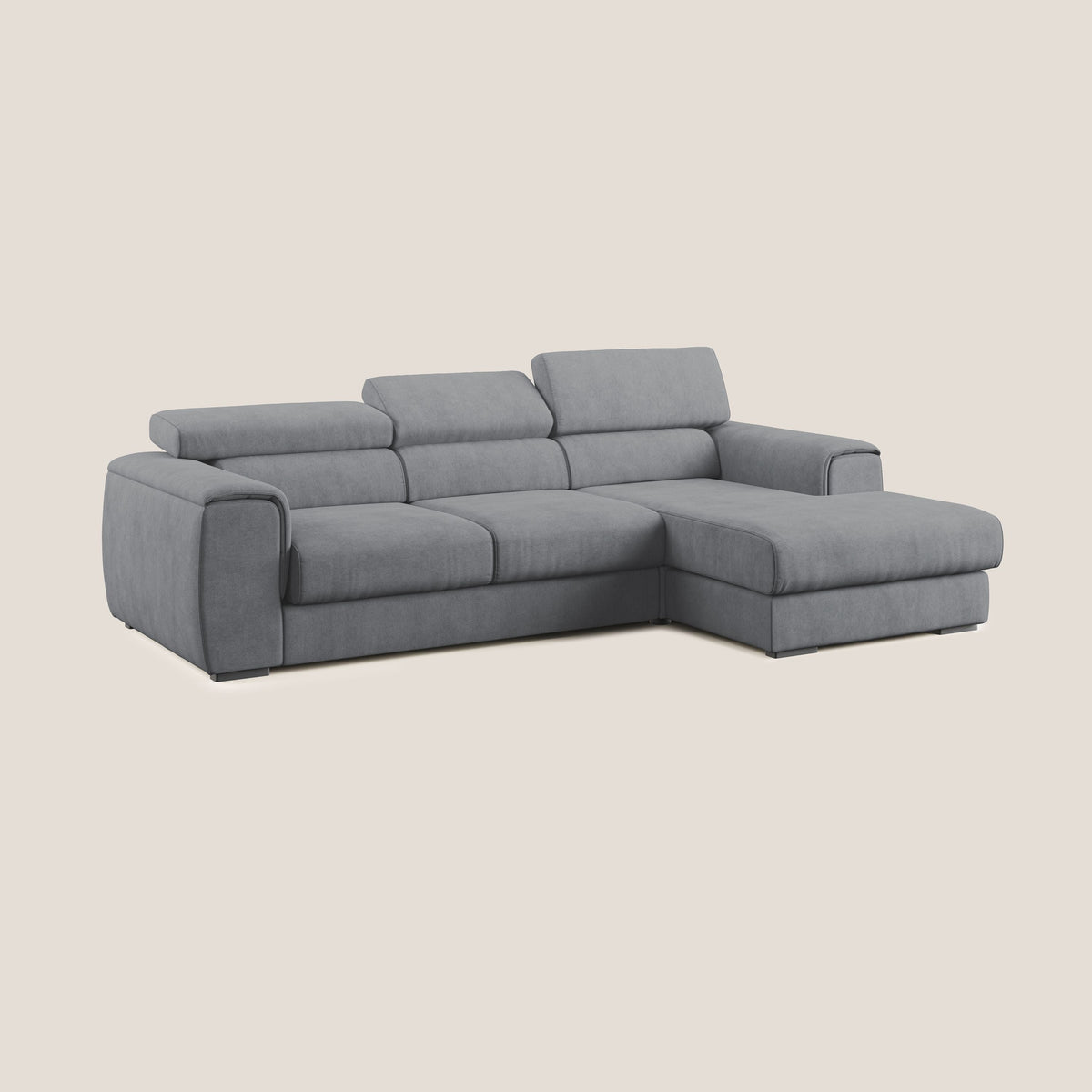 Zeno Divano angolare con pouf estraibile poggiapiedi in tessuto morbido impermeabile T02 grigio - divitt.sbs