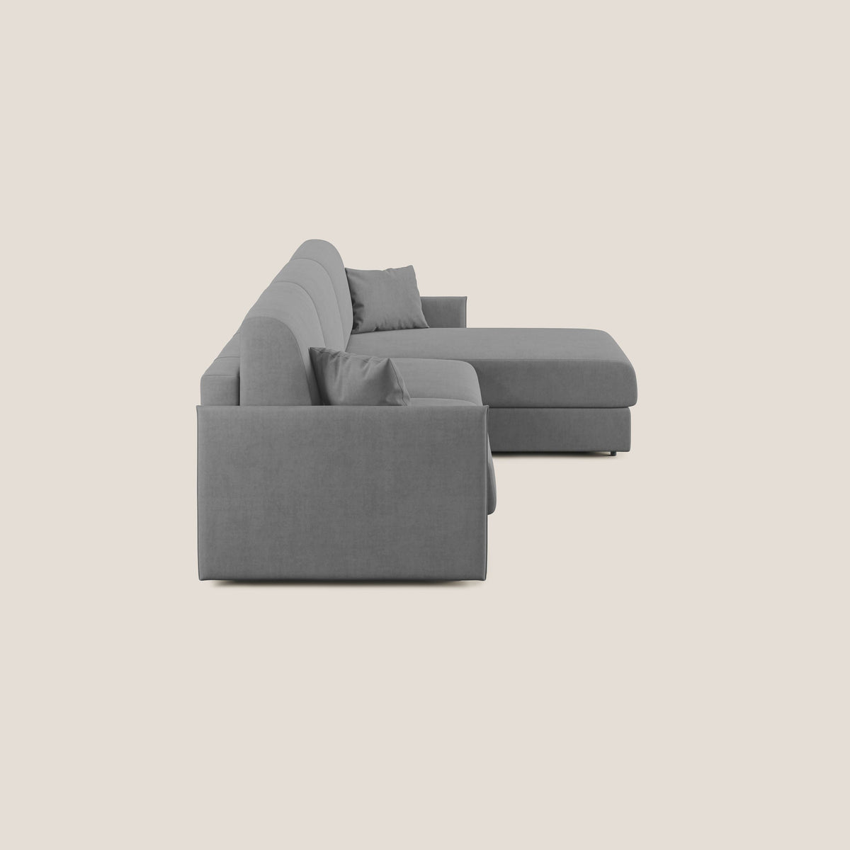 Evans Divano letto angolare con penisola in morbido tessuto impermeabile T02 grigio - divitt.sbs