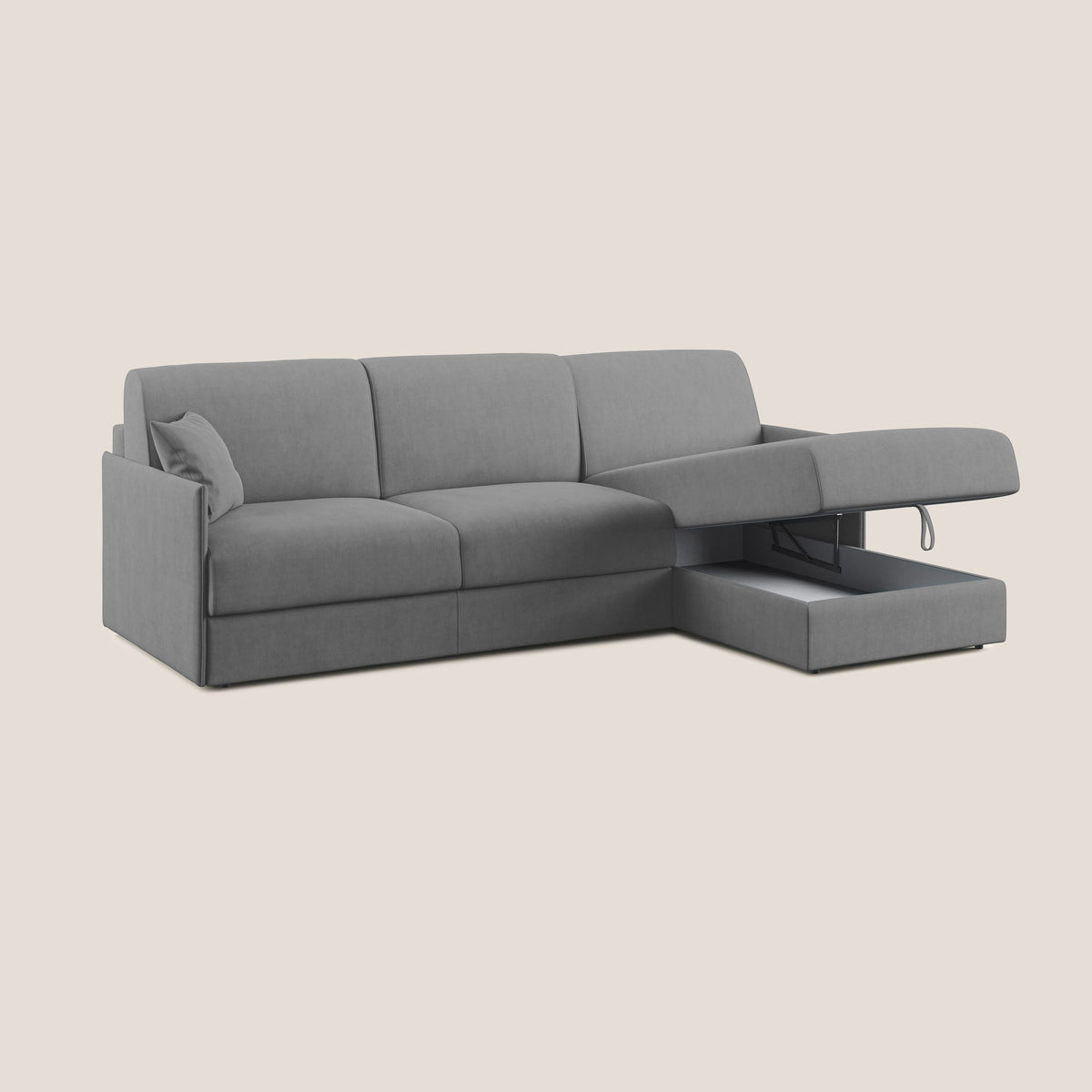 Evans Divano letto angolare con penisola in morbido tessuto impermeabile T02 grigio - divitt.sbs