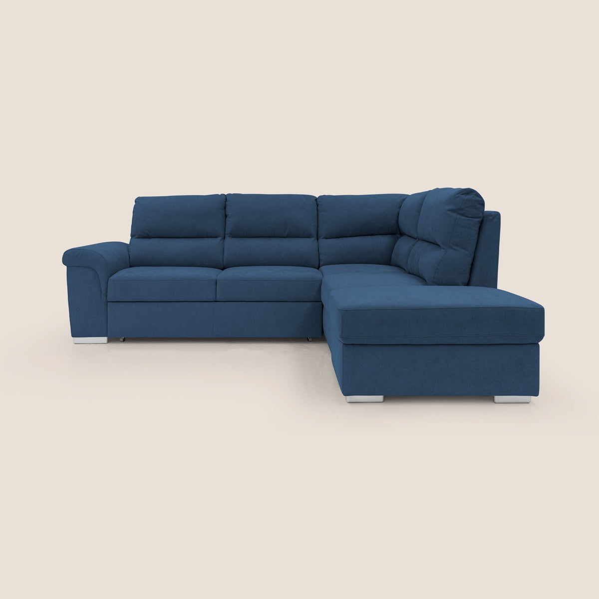 Minerva divano angolare con estraibile a cassettone e pouf contenitore in tessuto morbido impermeabile T02 blu - divitt.sbs