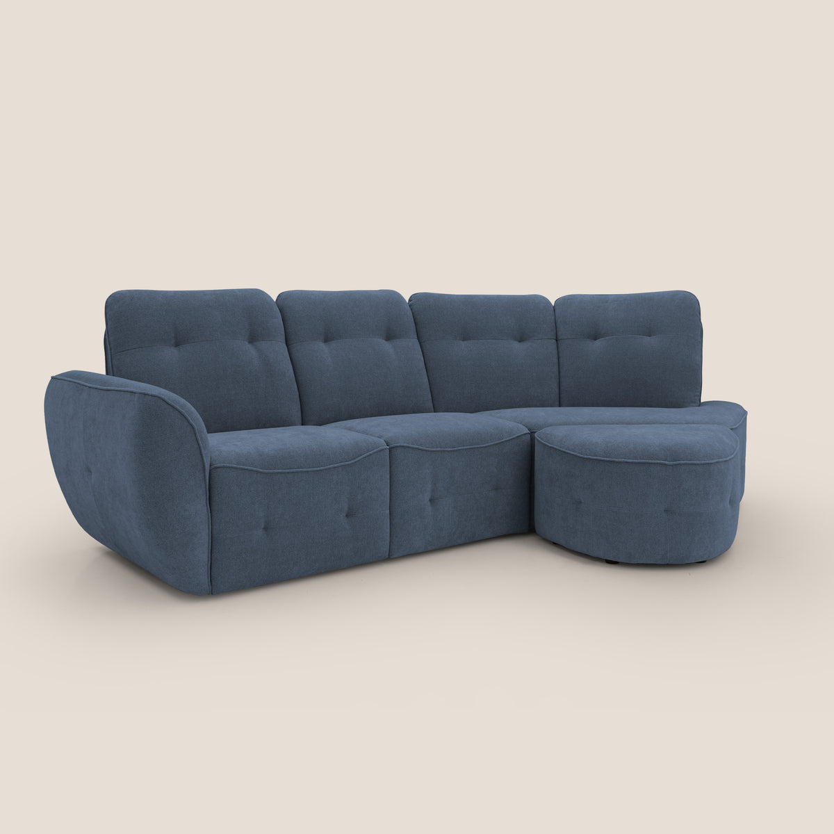 Cerbero divano angolare con pouf mobile in morbido bouclé impermeabile T07 blu - divitt.sbs