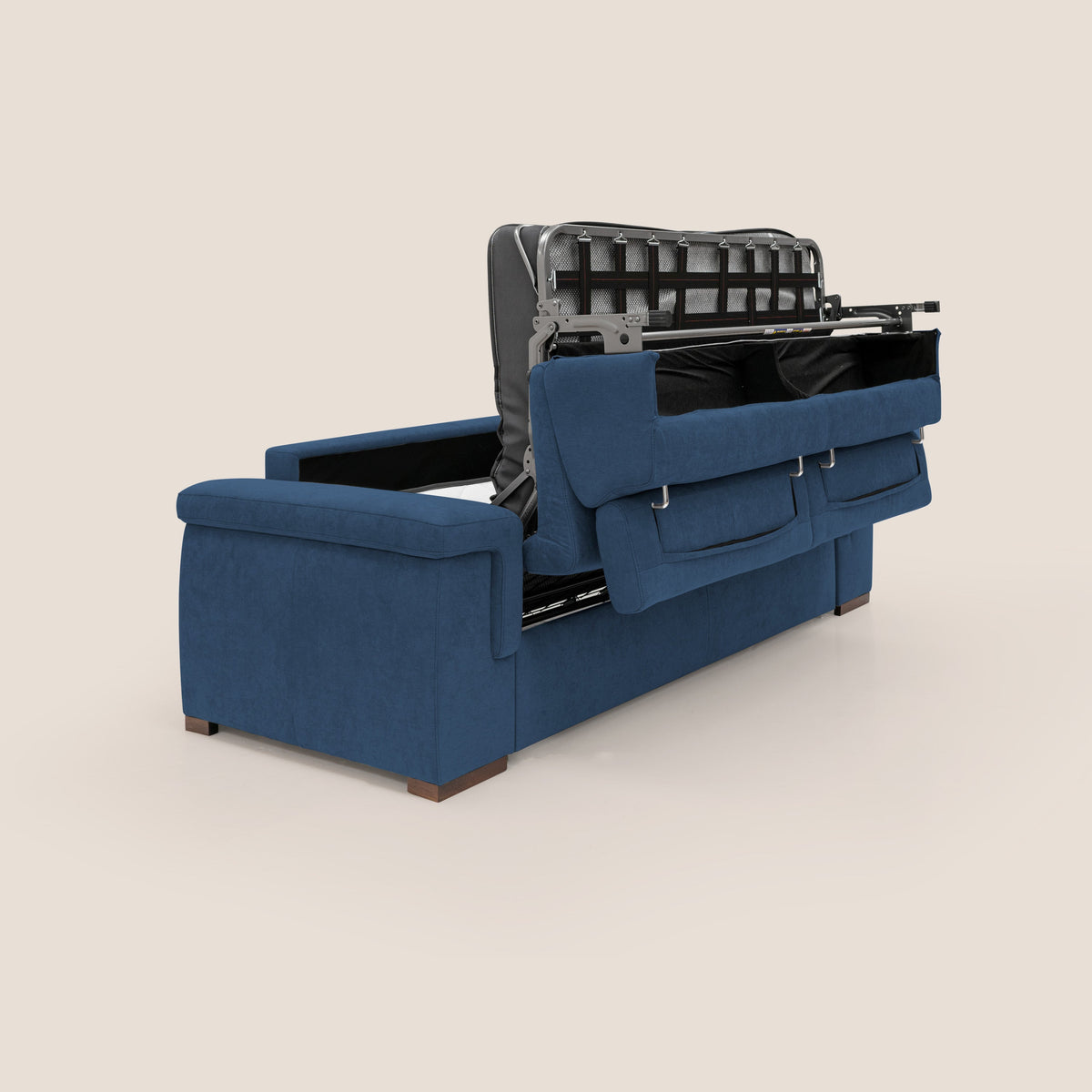 Giunone divano letto con materasso alto 18 cm e poggiatesta reclinabili in tessuto impermeabile T02 blu - divitt.sbs