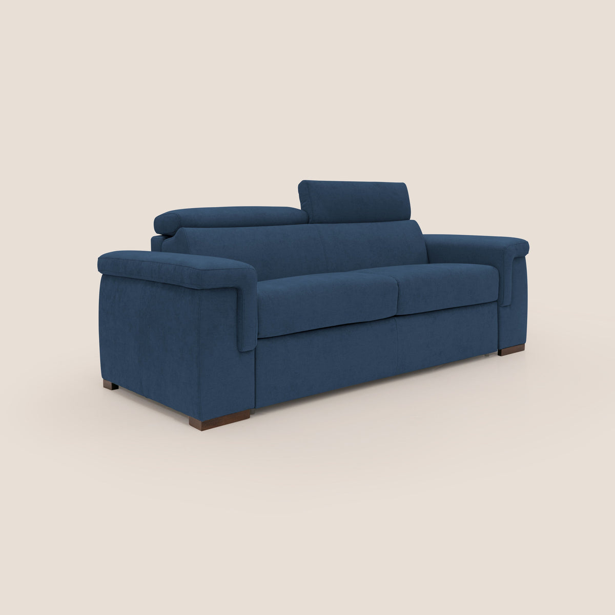 Giunone divano letto con materasso alto 18 cm e poggiatesta reclinabili in tessuto impermeabile T02 blu - divitt.sbs