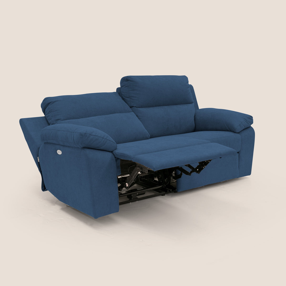 Romeo Divano relax con recliner elettrico in morbido tessuto impermeabile T02 blu - divitt.sbs