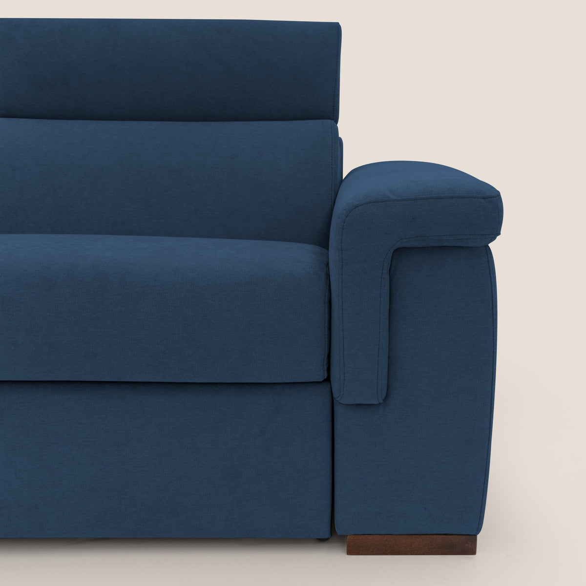 Giunone divano letto con materasso alto 18 cm e poggiatesta reclinabili in tessuto impermeabile T02 blu - divitt.sbs