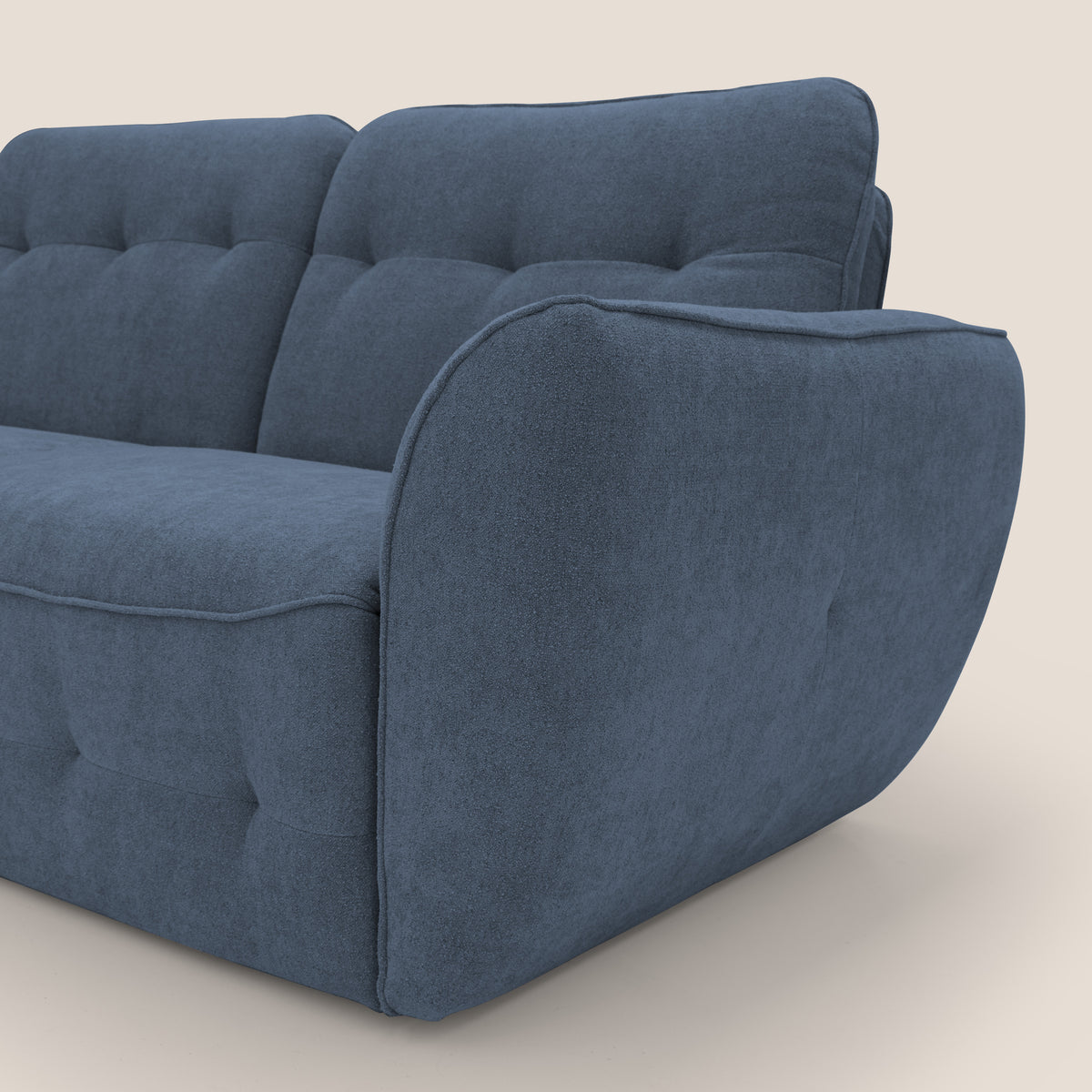 Cerbero divano angolare con pouf mobile in morbido bouclé impermeabile T07 blu - divitt.sbs