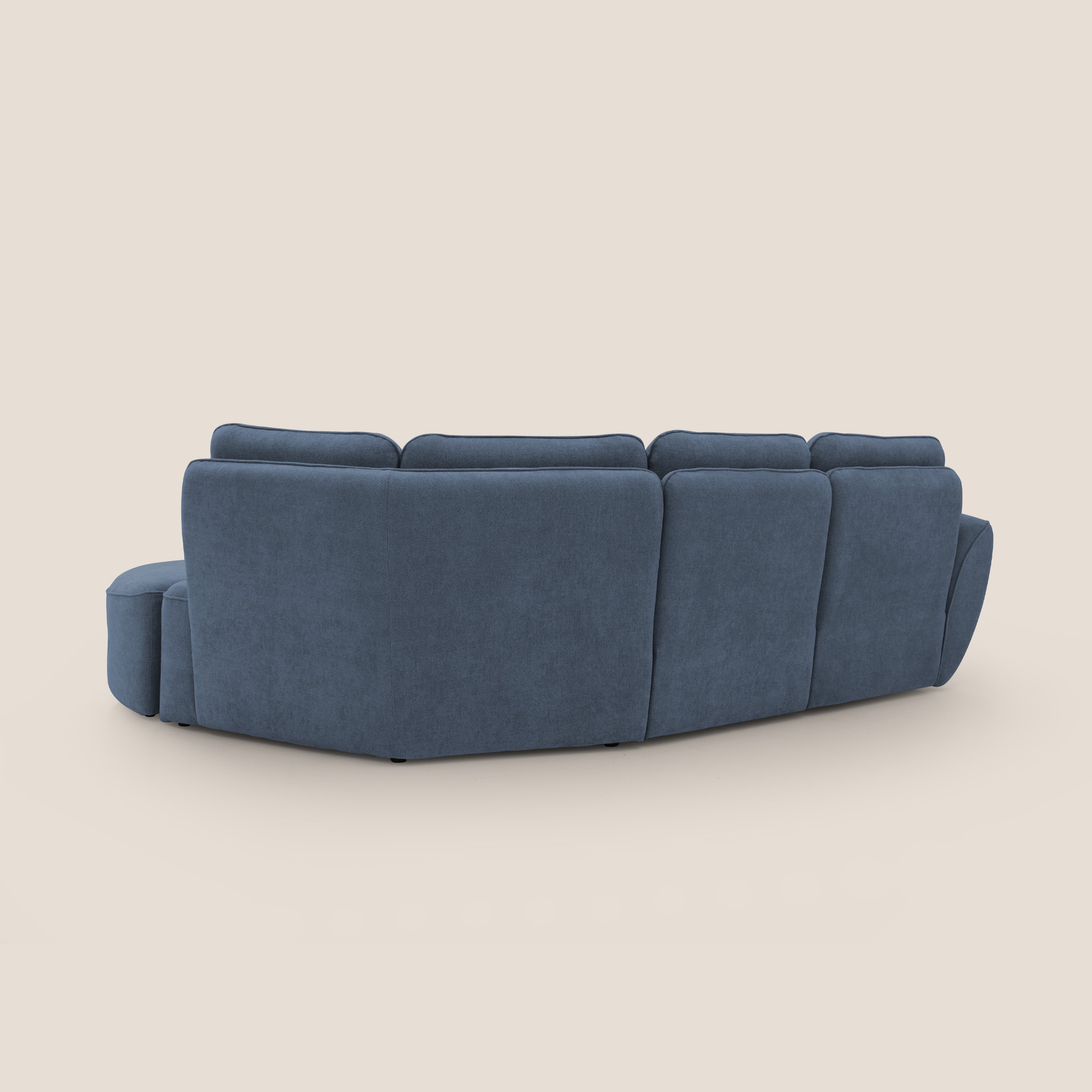 Cerbero divano angolare con pouf mobile in morbido bouclé impermeabile T07 blu - divitt.sbs