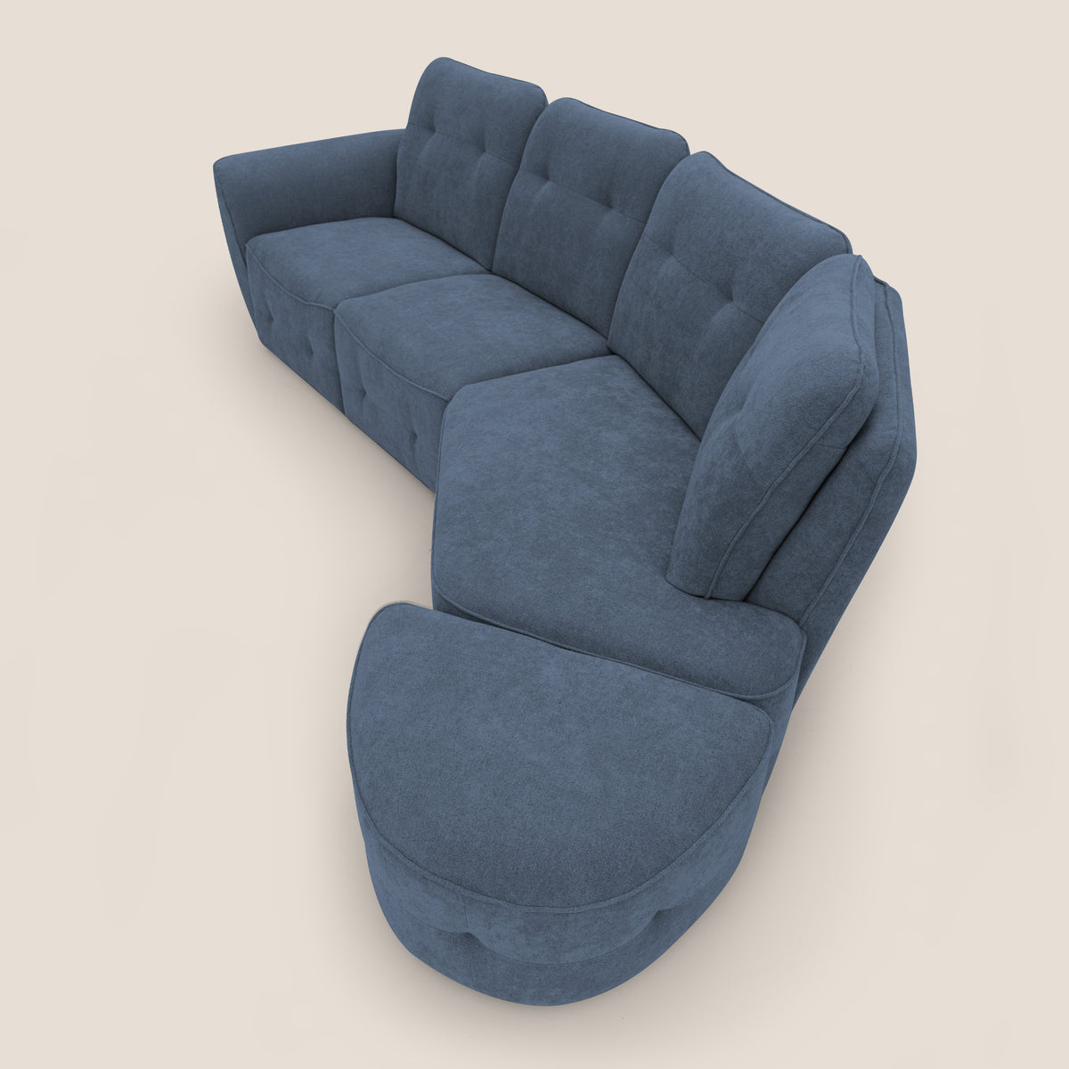 Cerbero divano angolare con pouf mobile in morbido bouclé impermeabile T07 blu - divitt.sbs