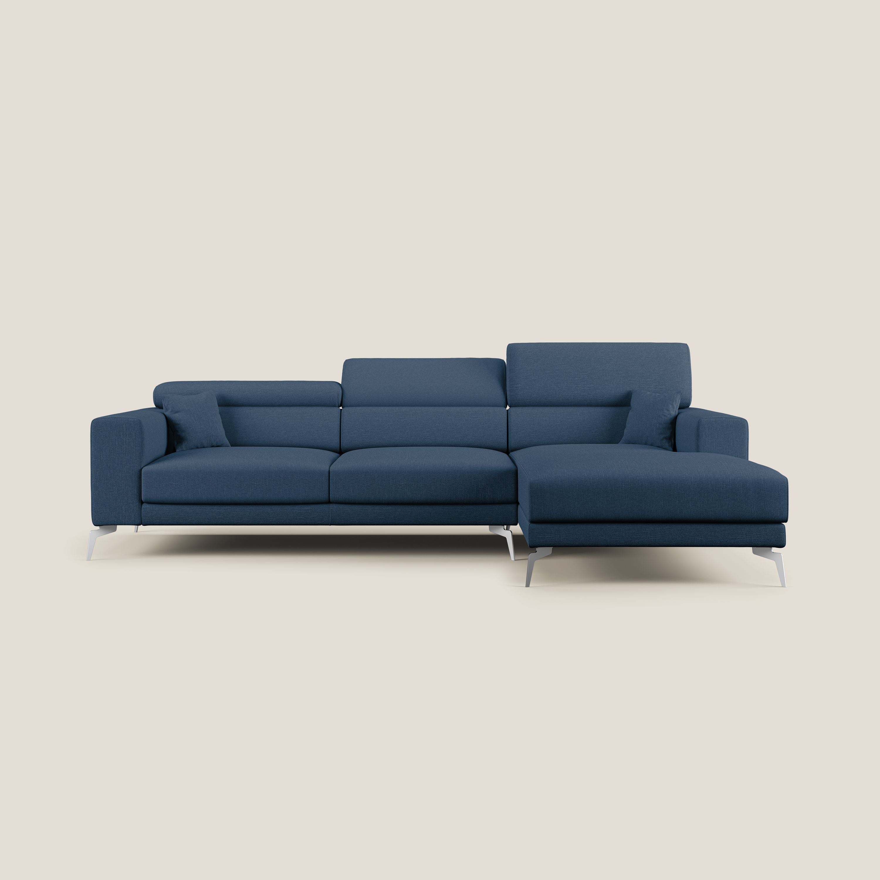 Blade Divano moderno angolare con poggiatesta reclinabili in tessuto impermeabile simil-cotone T13 blu - divitt.sbs