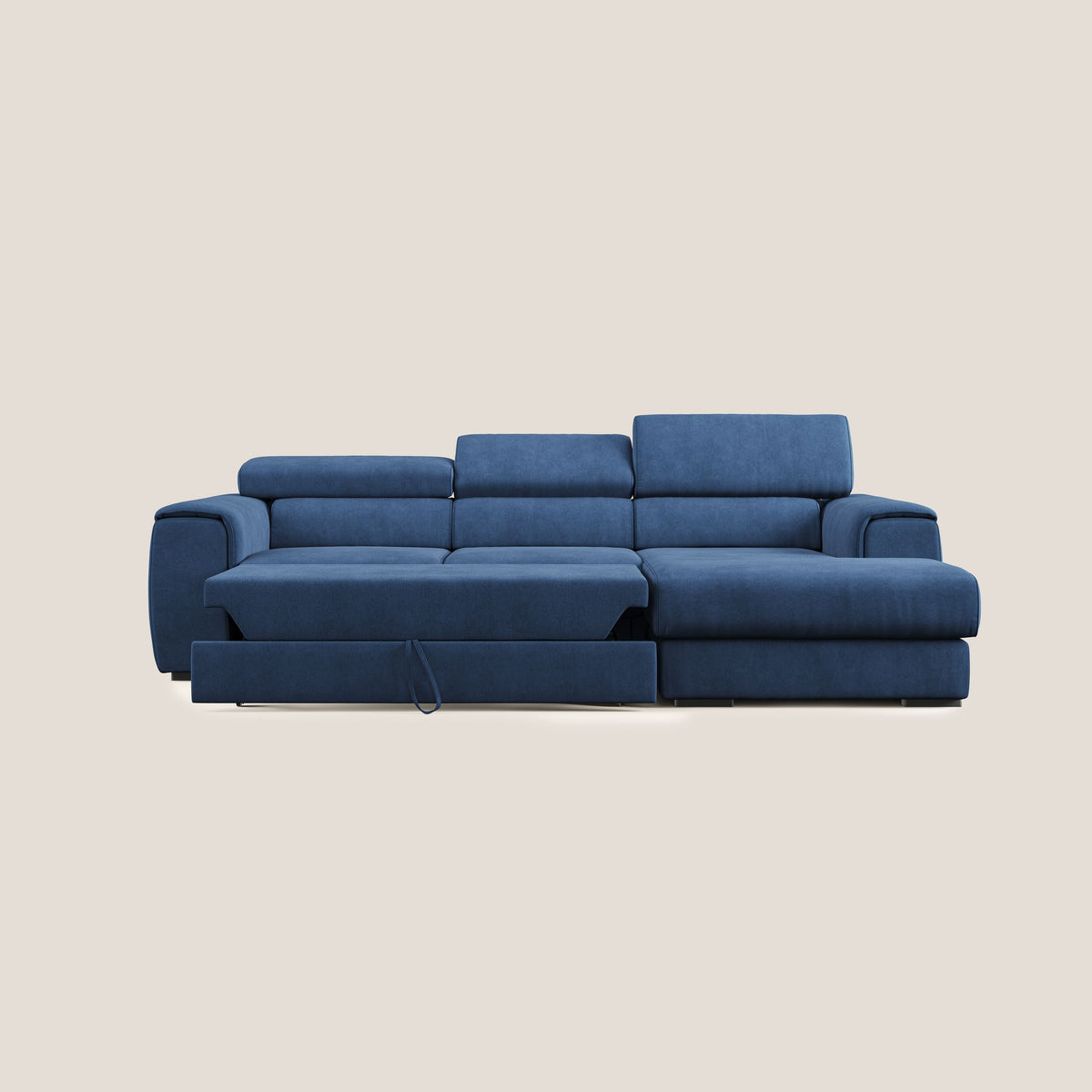 Zeno Divano angolare con pouf estraibile poggiapiedi in tessuto morbido impermeabile T02 blu - divitt.sbs