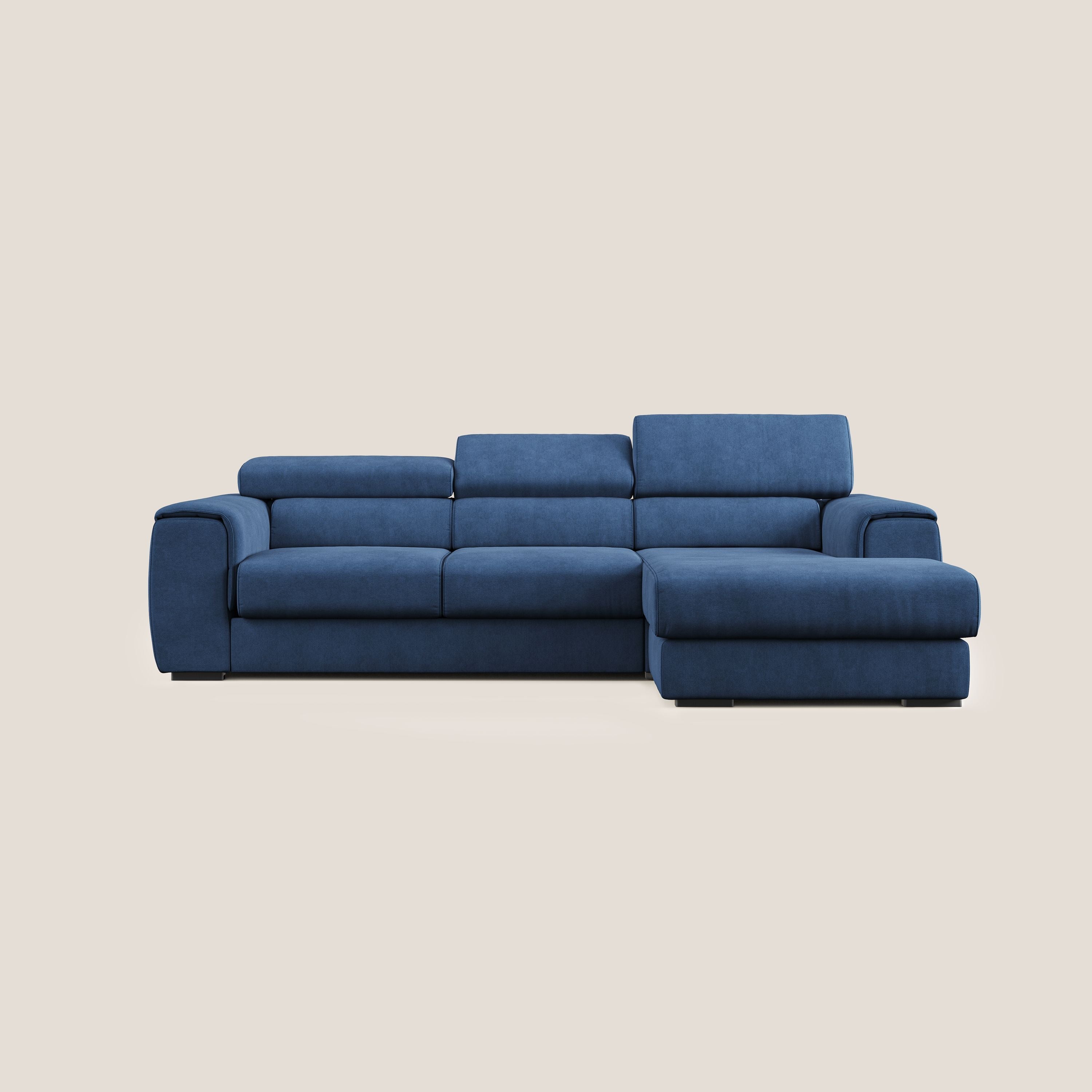 Zeno Divano angolare con pouf estraibile poggiapiedi in tessuto morbido impermeabile T02 blu - divitt.sbs