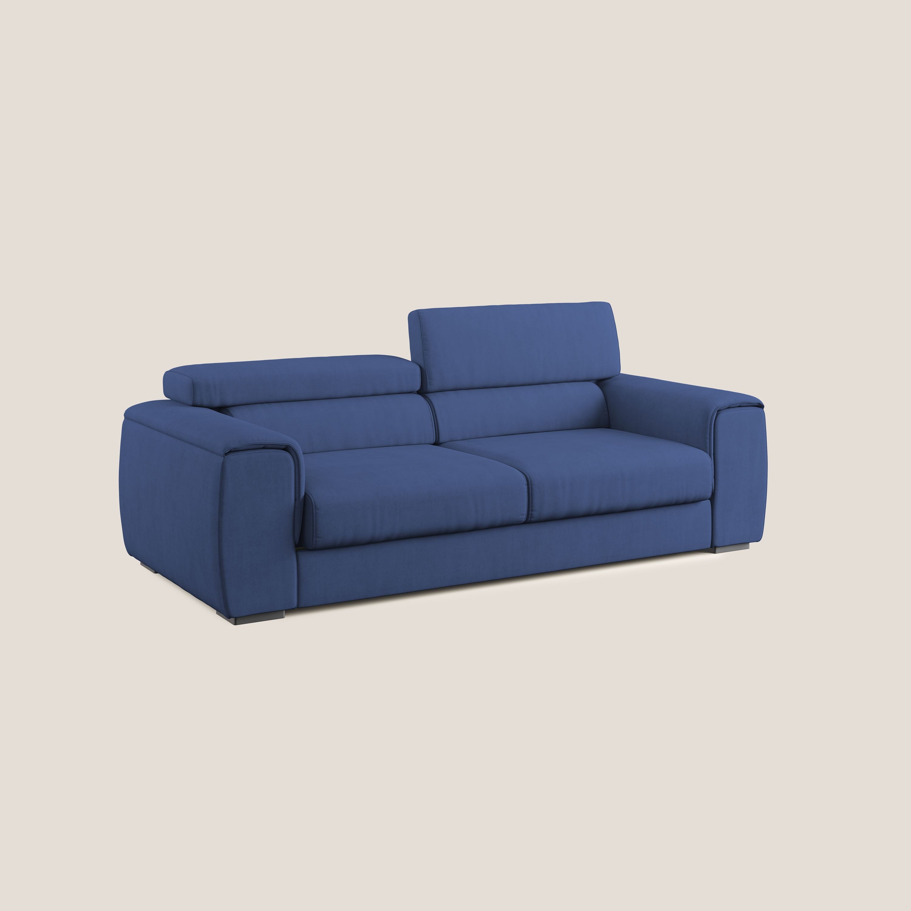 Zeno Divano con pouf estraibile poggiapiedi in tessuto morbido impermeabile T02 blu - divitt.sbs