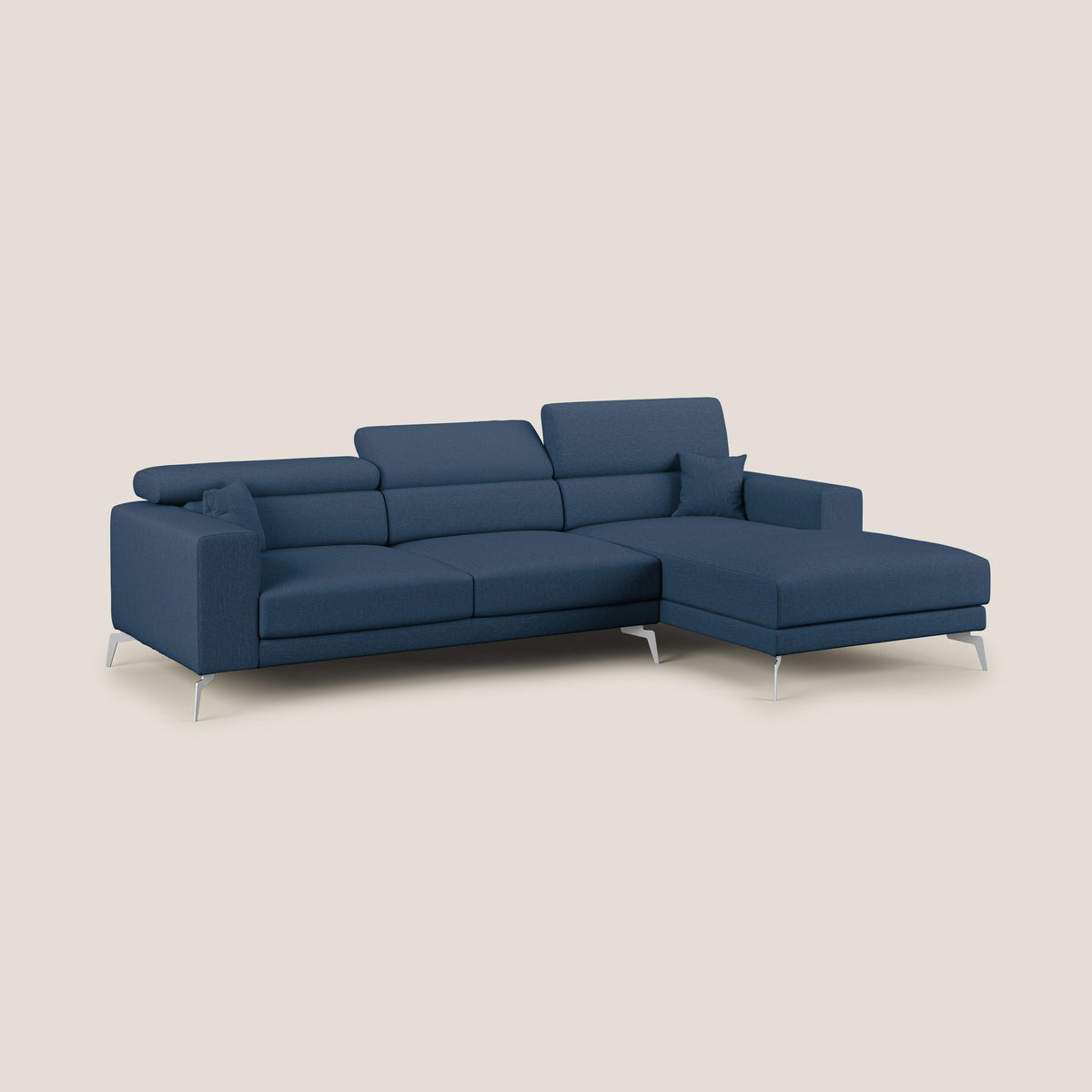 Blade Divano moderno angolare con poggiatesta reclinabili in tessuto impermeabile simil-cotone T13 blu - divitt.sbs