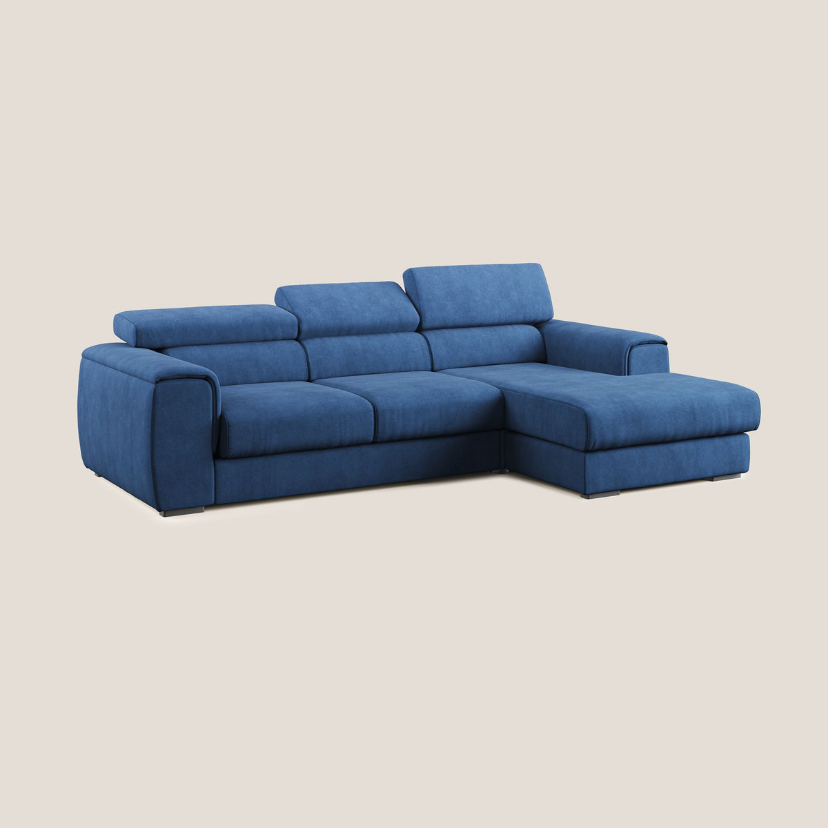 Zeno Divano angolare con pouf estraibile poggiapiedi in tessuto morbido impermeabile T02 blu - divitt.sbs