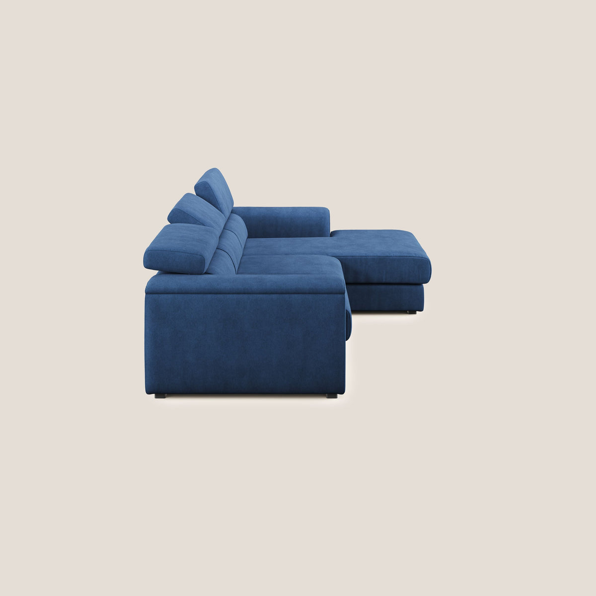 Zeno Divano angolare con pouf estraibile poggiapiedi in tessuto morbido impermeabile T02 blu - divitt.sbs