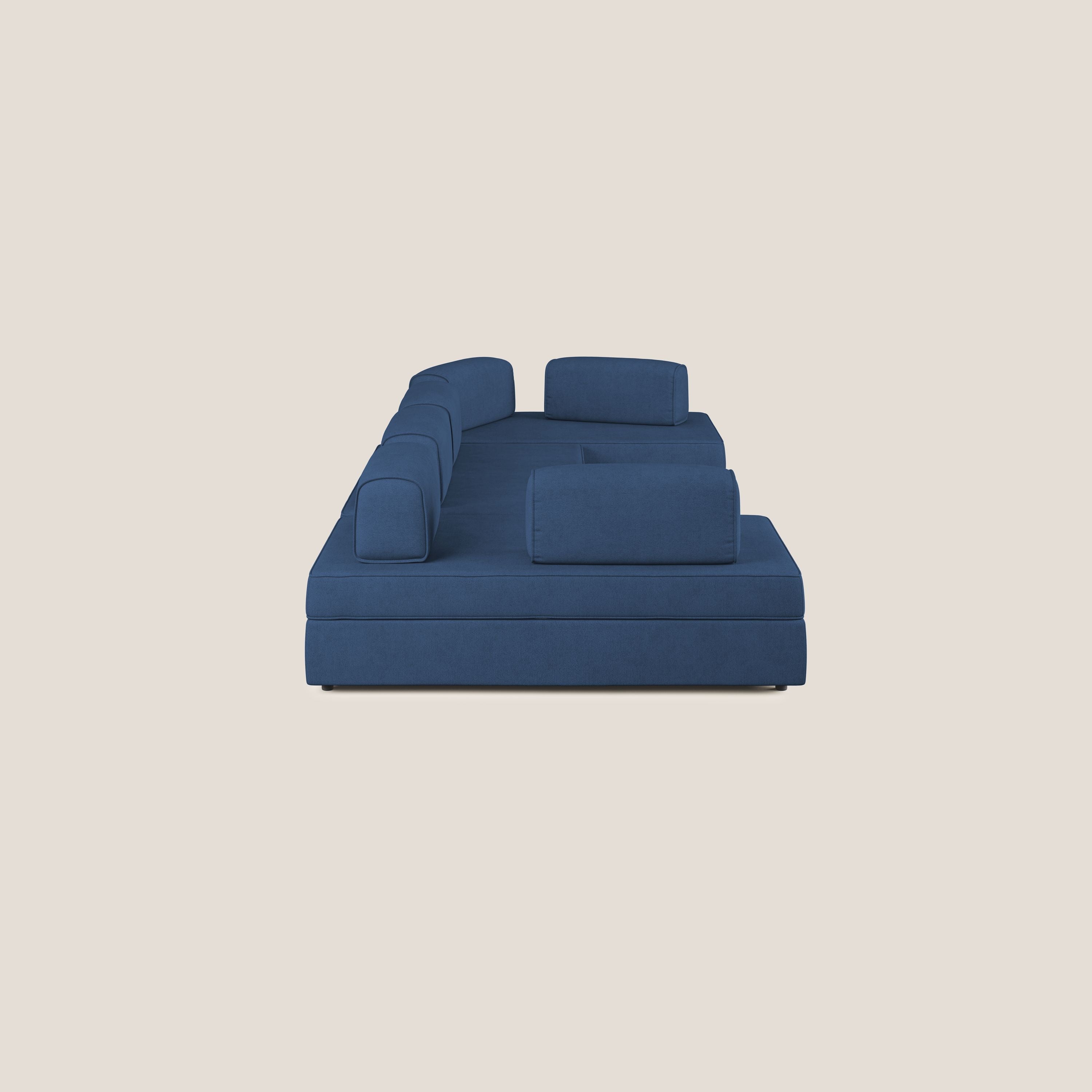 Liberty divano panoramico con pouf estraibile e schienali movibili in tessuto morbido impermeabile T02 blu - divitt.sbs
