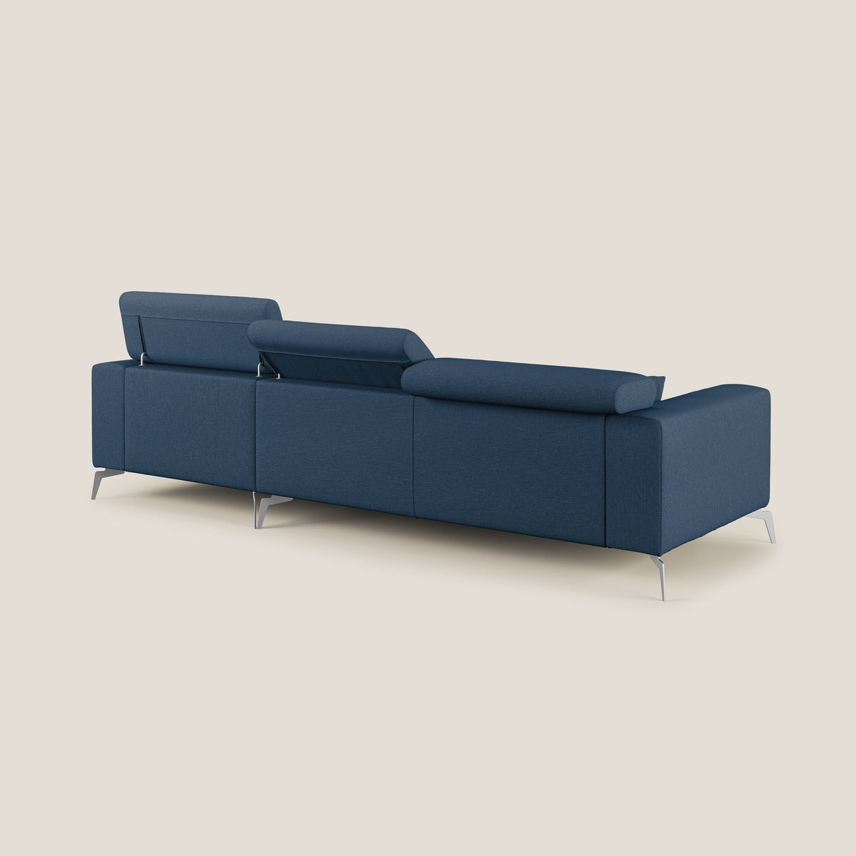 Blade Divano moderno angolare con poggiatesta reclinabili in tessuto impermeabile simil-cotone T13 blu - divitt.sbs