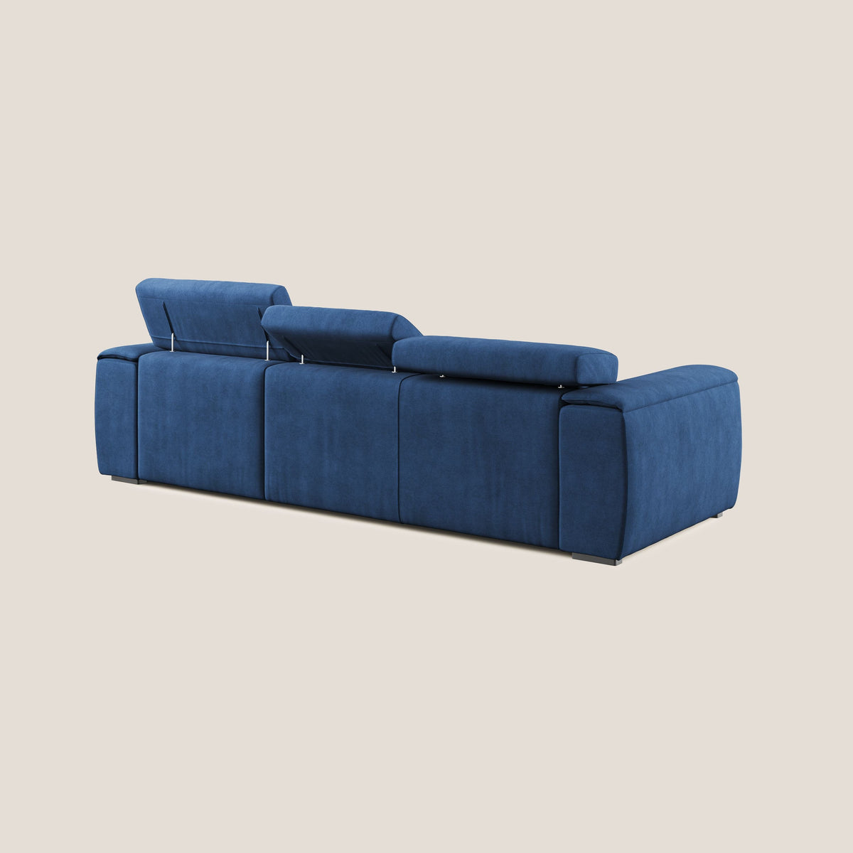 Zeno Divano angolare con pouf estraibile poggiapiedi in tessuto morbido impermeabile T02 blu - divitt.sbs
