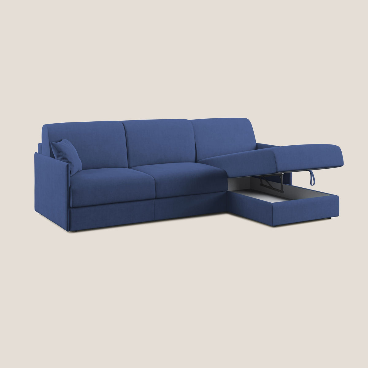 Evans Divano letto angolare con penisola in morbido tessuto impermeabile T02 blu - divitt.sbs