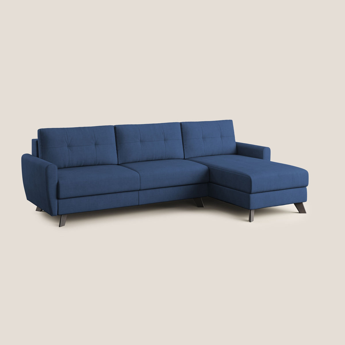 Callisto Divano letto angolare con penisola in tessuto morbido impermeabile T02 blu - divitt.sbs