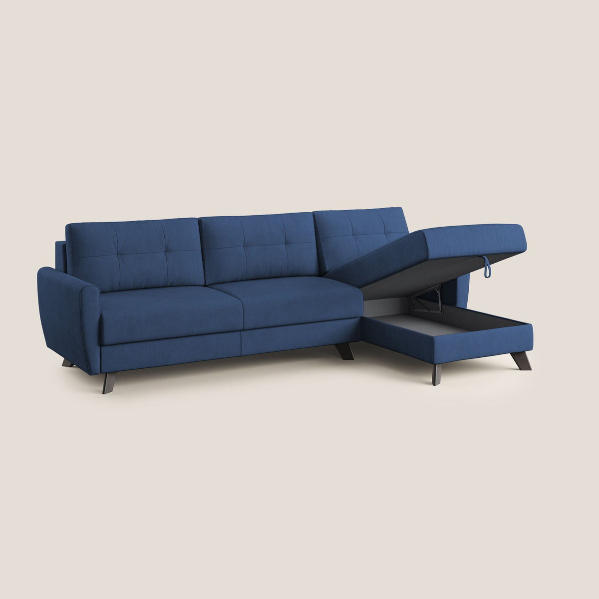 Callisto Divano letto angolare con penisola in tessuto morbido impermeabile T02 blu - divitt.sbs