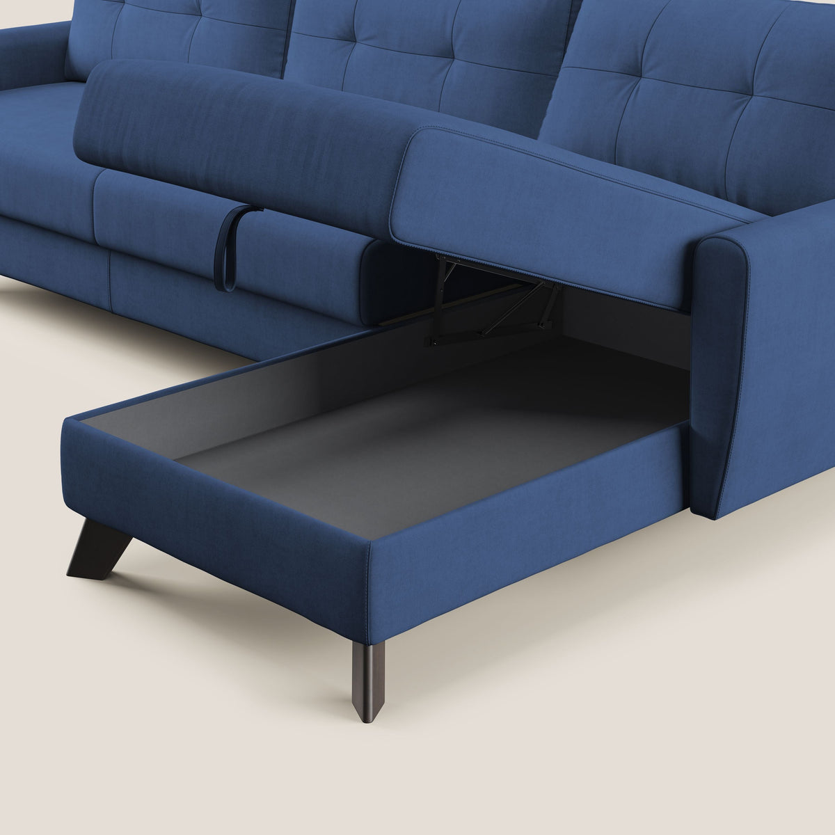 Callisto Divano letto angolare con penisola in tessuto morbido impermeabile T02 blu - divitt.sbs