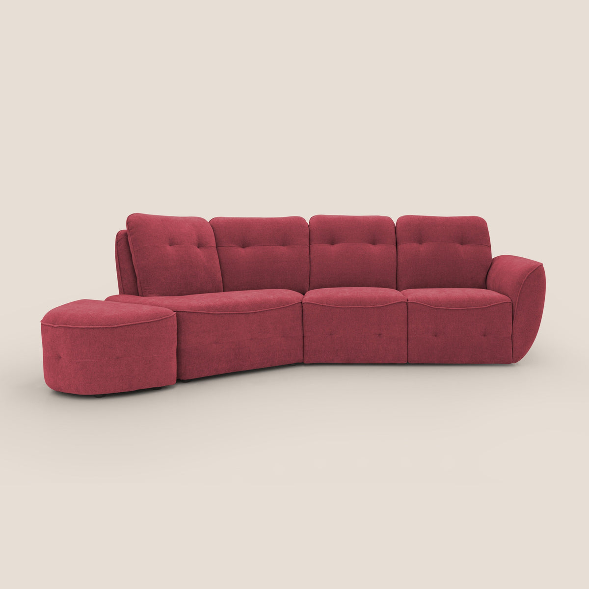 Cerbero divano angolare con pouf mobile in morbido bouclé impermeabile T07 rosso - divitt.sbs