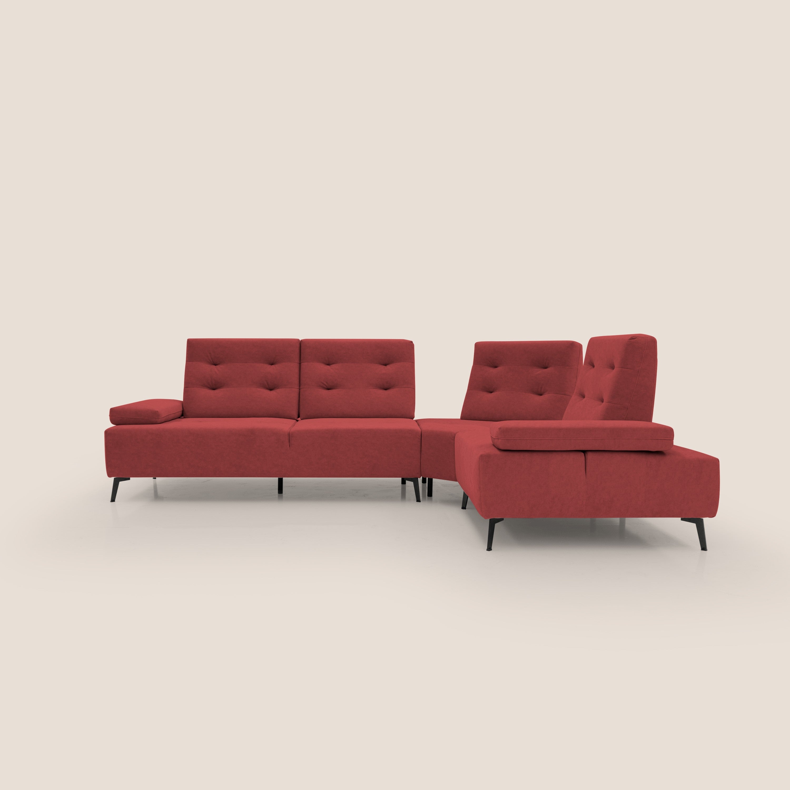 Lugano Divano angolare con schienali traslanti in microfibra effetto velluto T09 rosso - divitt.sbs