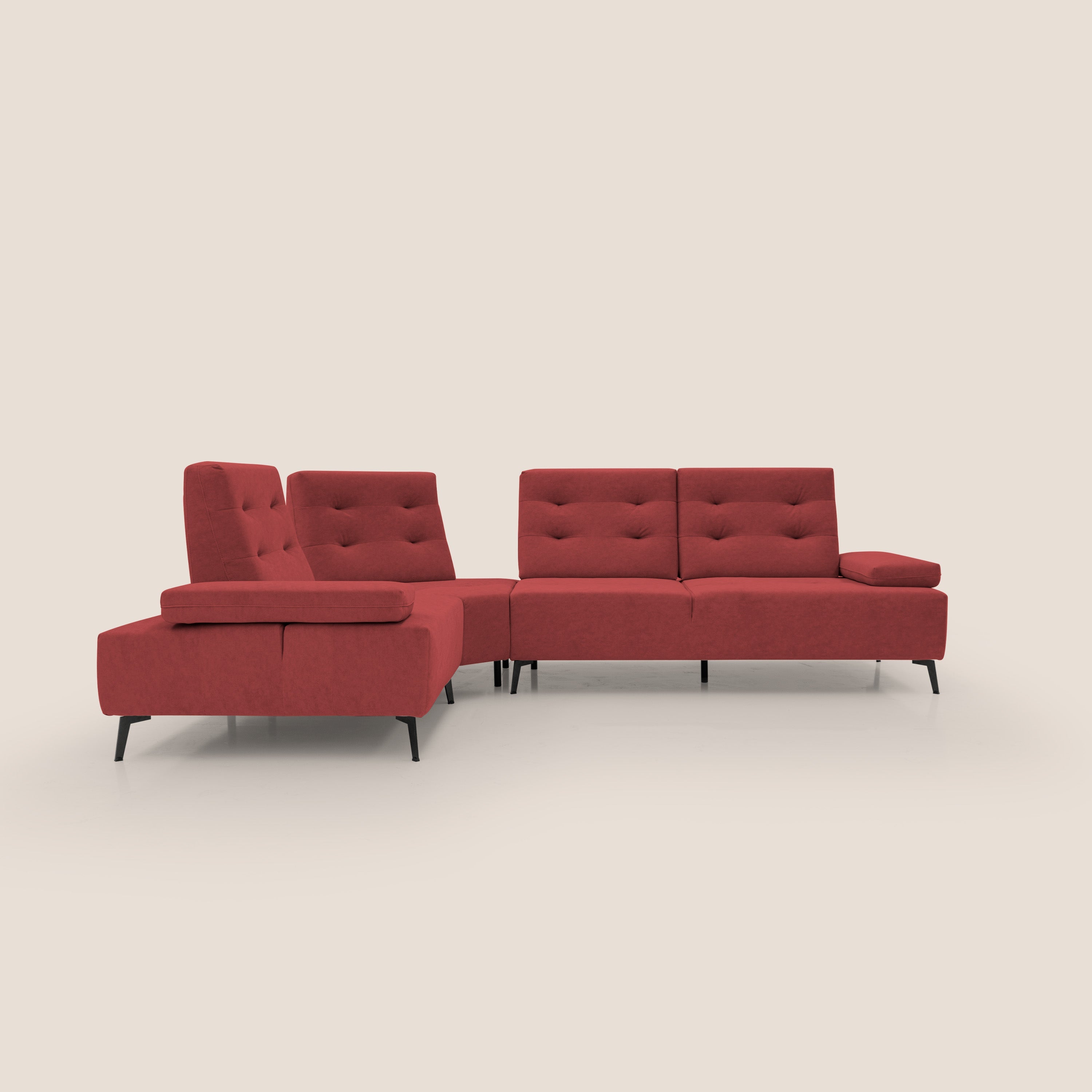 Lugano Divano angolare con schienali traslanti in microfibra effetto velluto T09 rosso - divitt.sbs