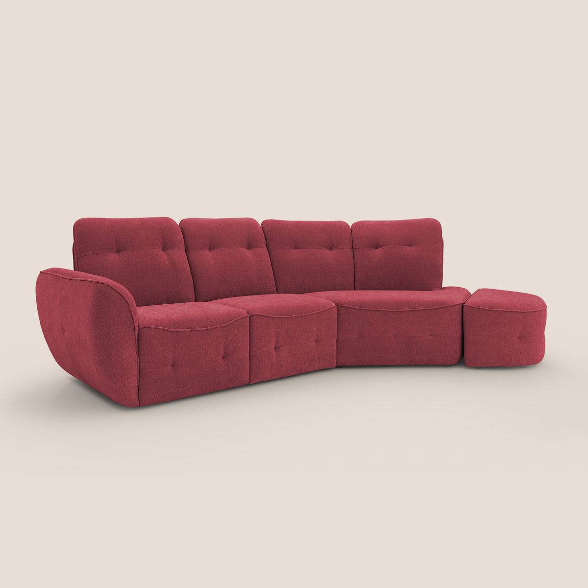 Cerbero divano angolare con pouf mobile in morbido bouclé impermeabile T07 rosso - divitt.sbs