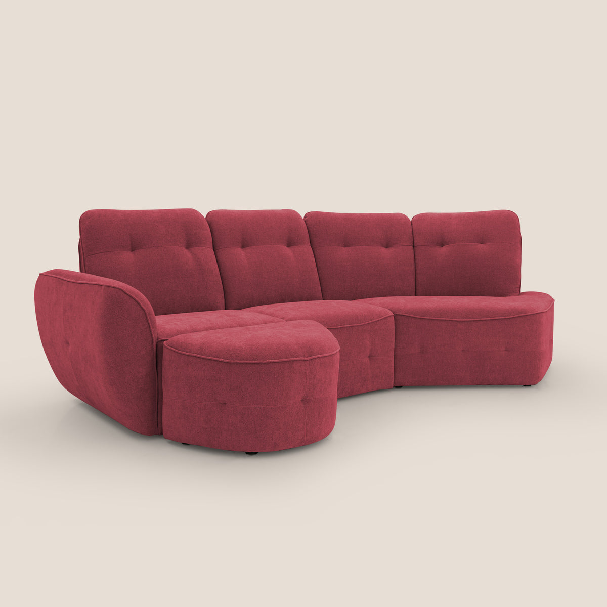 Cerbero divano angolare con pouf mobile in morbido bouclé impermeabile T07 rosso - divitt.sbs
