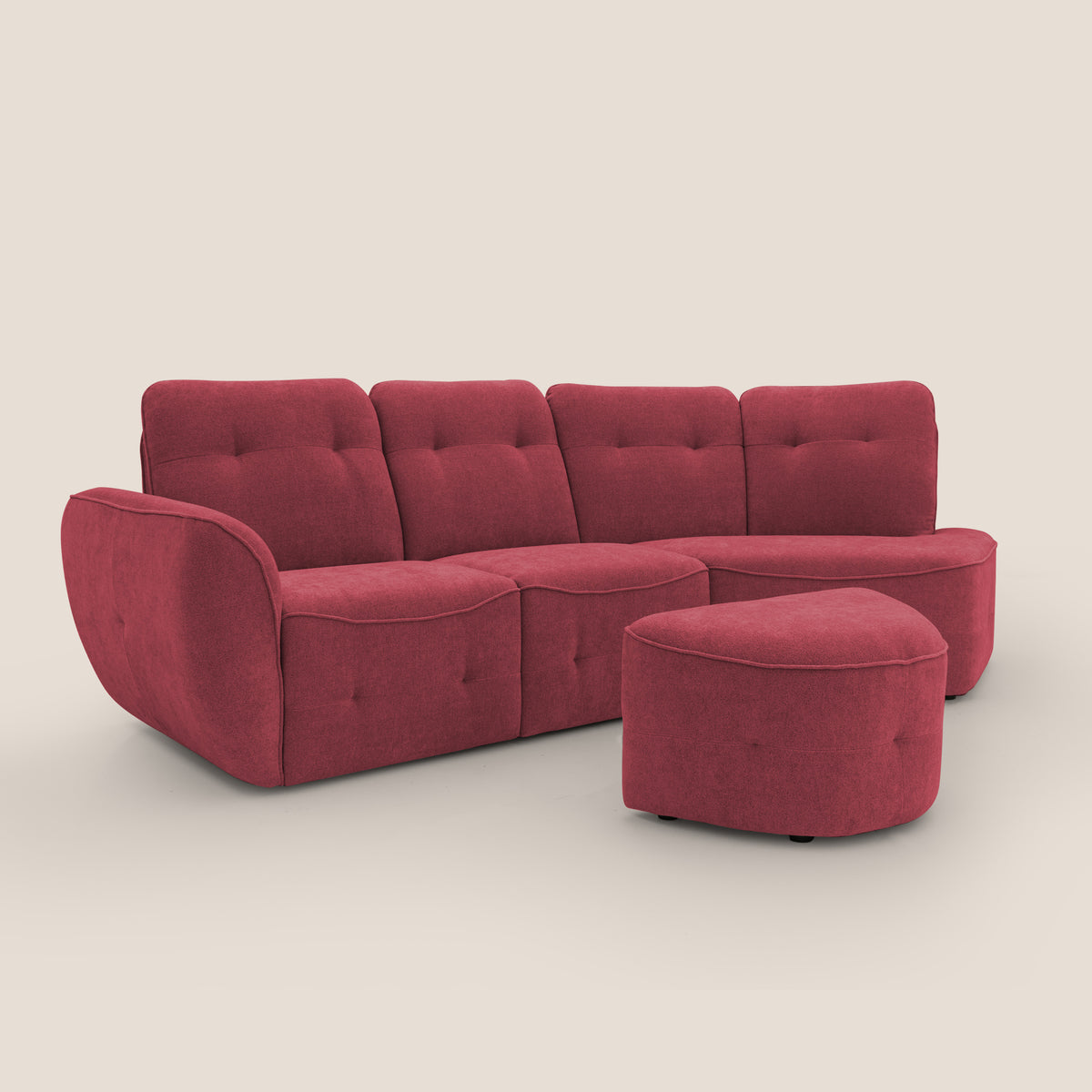 Cerbero divano angolare con pouf mobile in morbido bouclé impermeabile T07 rosso - divitt.sbs