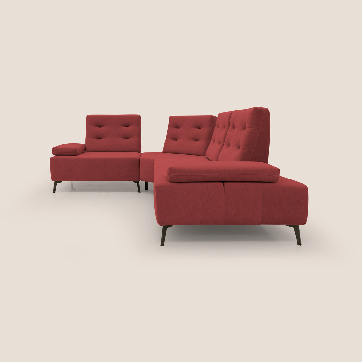 Lugano Divano angolare con schienali traslanti in microfibra effetto velluto T09 rosso - divitt.sbs