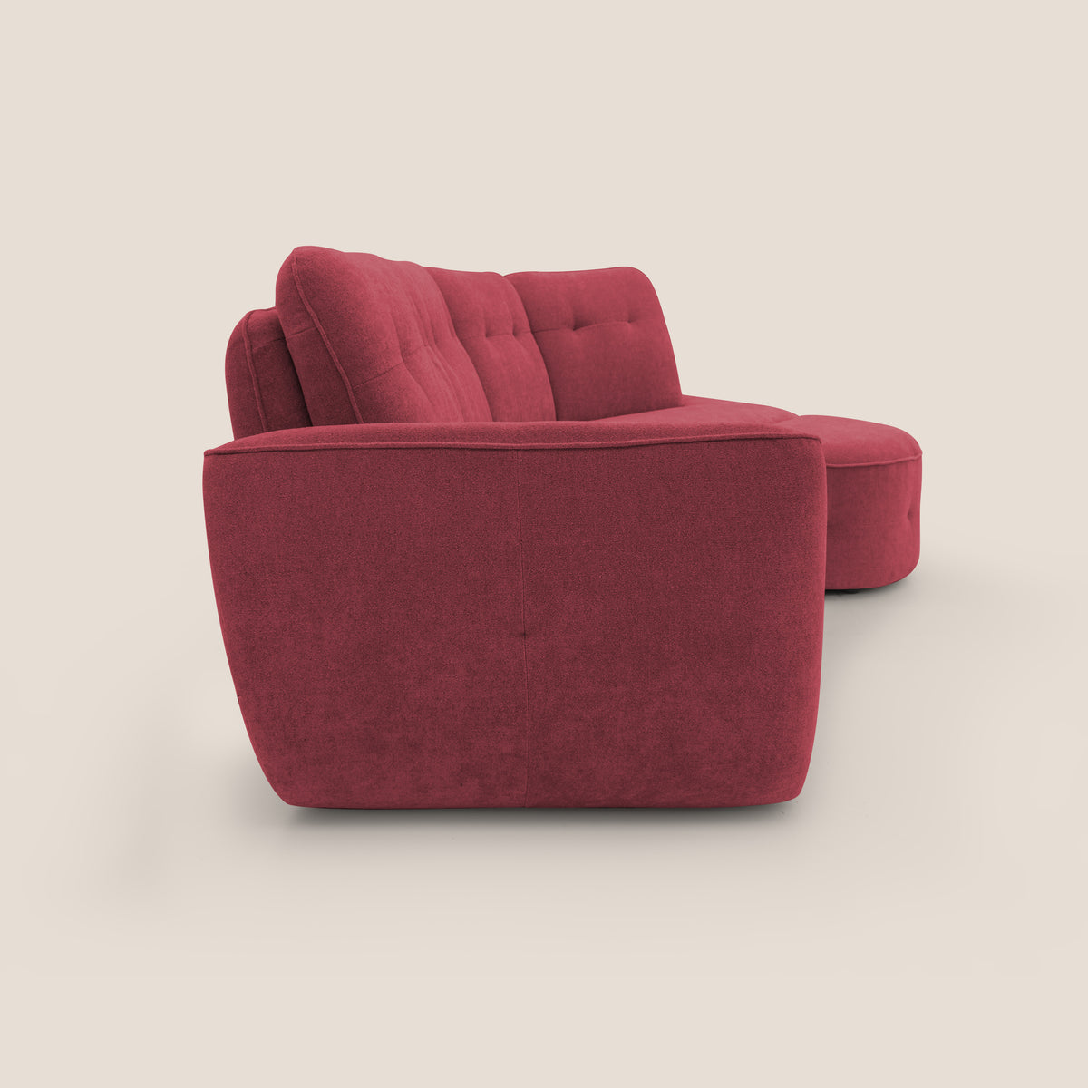 Cerbero divano angolare con pouf mobile in morbido bouclé impermeabile T07 rosso - divitt.sbs