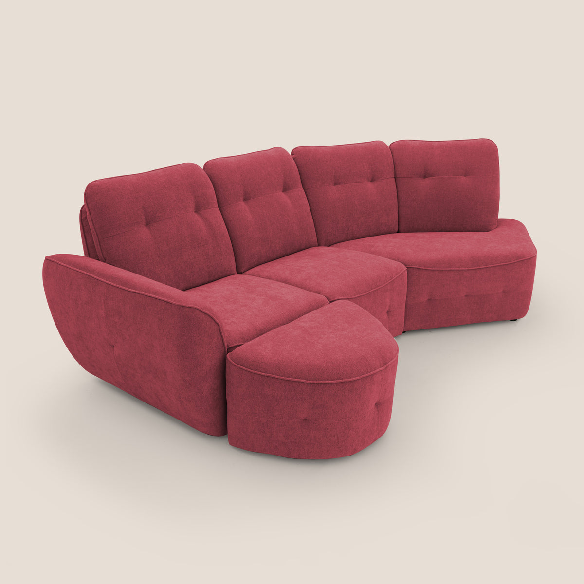 Cerbero divano angolare con pouf mobile in morbido bouclé impermeabile T07 rosso - divitt.sbs