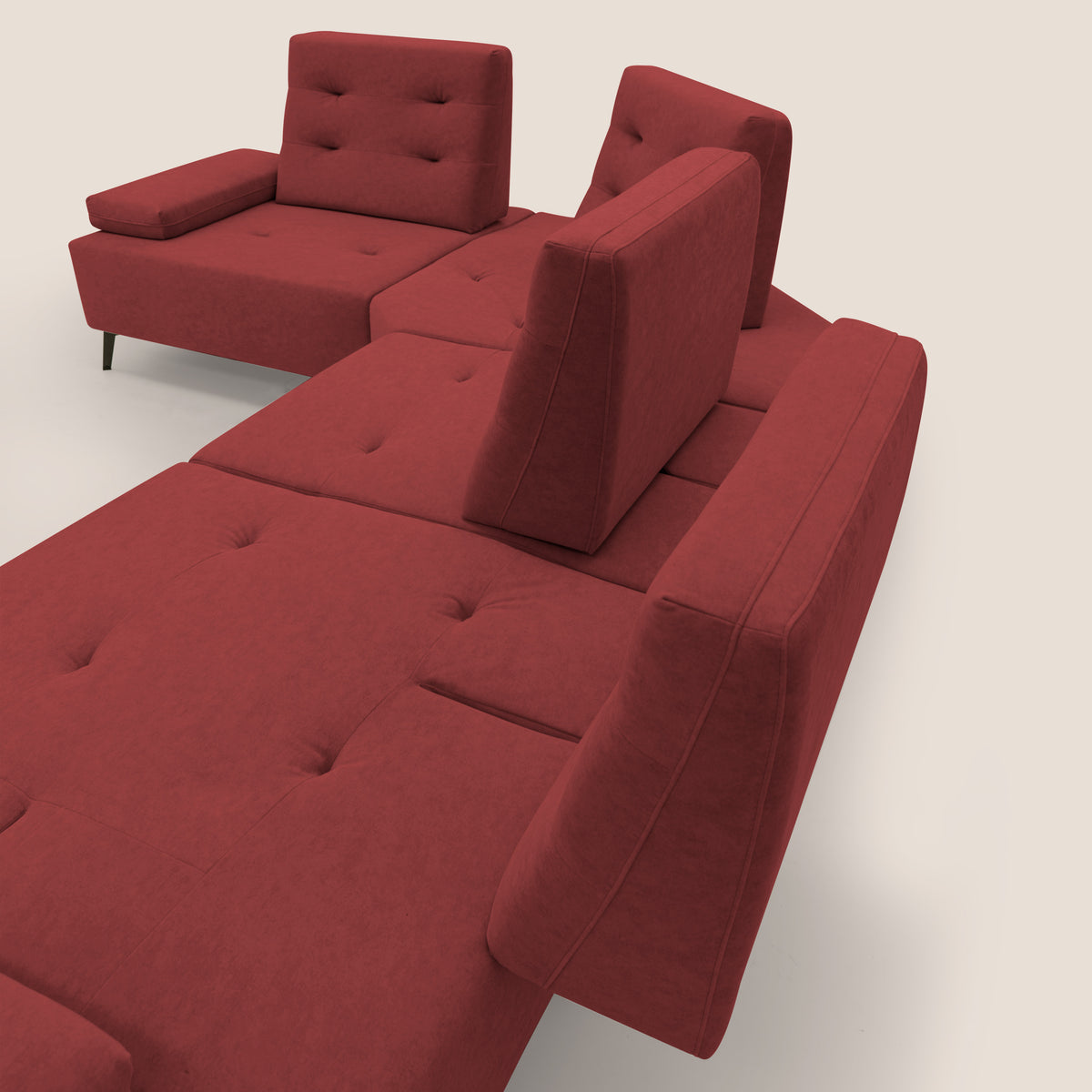 Lugano Divano angolare con schienali traslanti in microfibra effetto velluto T09 rosso - divitt.sbs