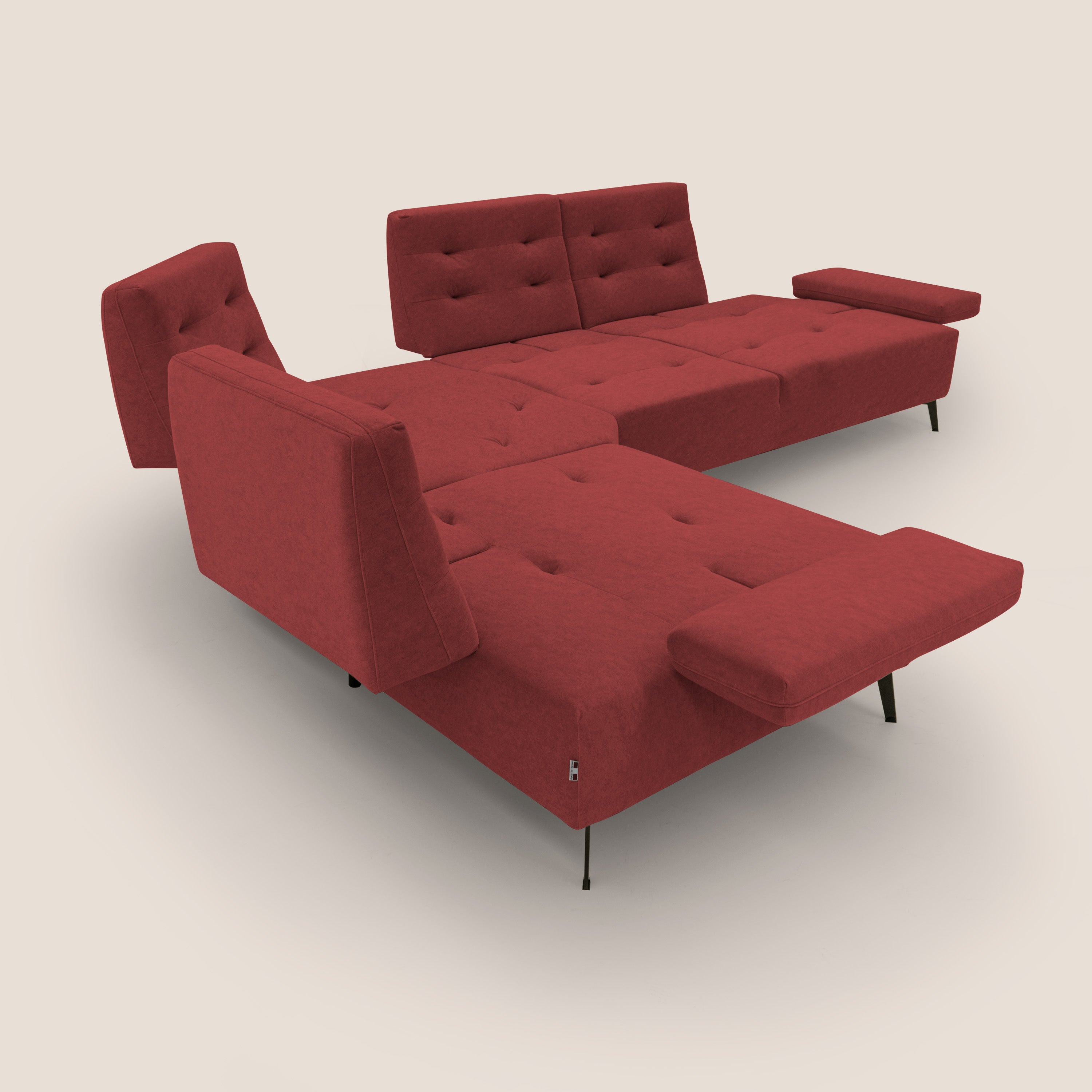 Lugano Divano angolare con schienali traslanti in microfibra effetto velluto T09 rosso - divitt.sbs