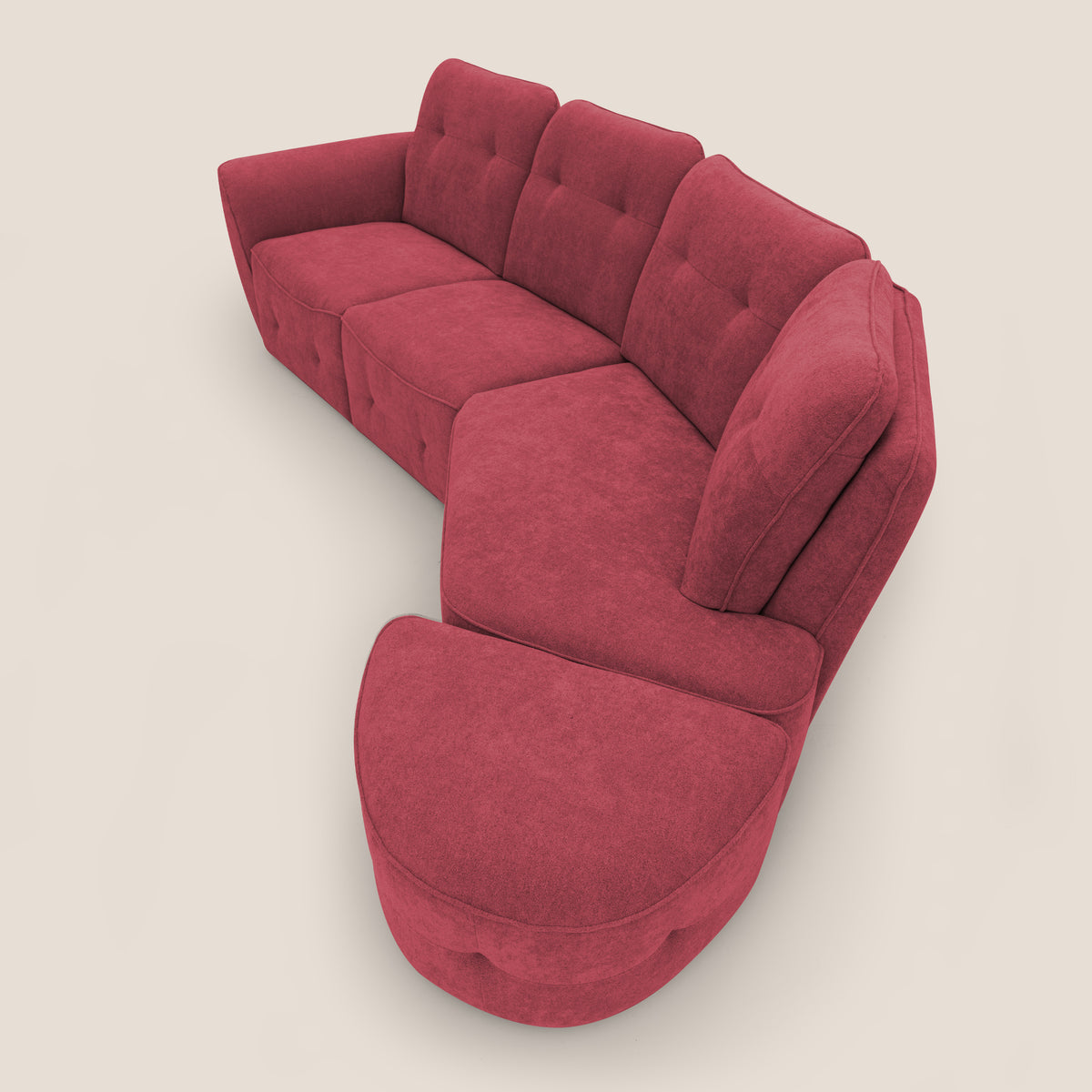 Cerbero divano angolare con pouf mobile in morbido bouclé impermeabile T07 rosso - divitt.sbs