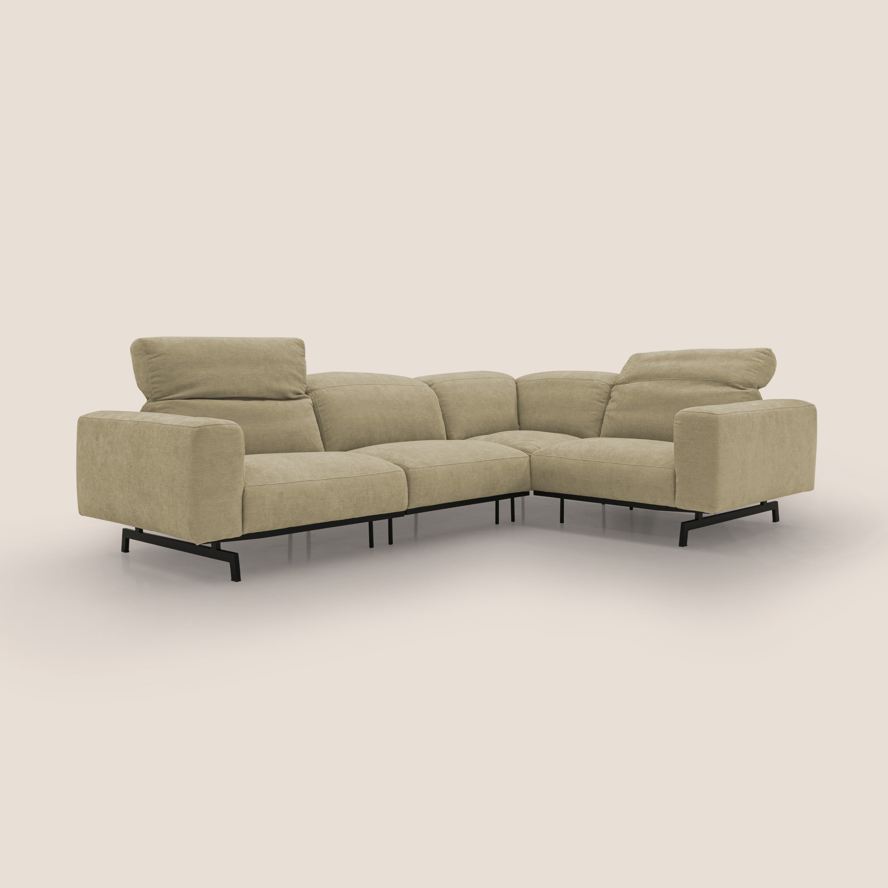 Sakura divano in piuma d'oca angolare REVERSIBILE in morbido tessuto fiammato impermeabile T14 beige - divitt.sbs