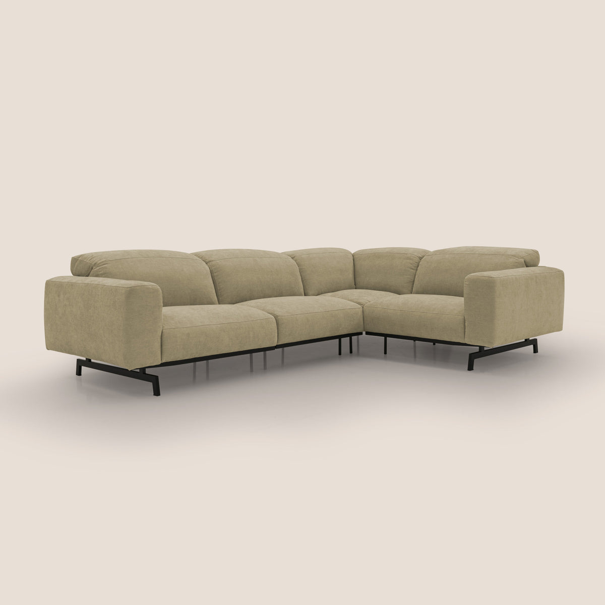 Sakura divano in piuma d'oca angolare REVERSIBILE in morbido tessuto fiammato impermeabile T14 beige - divitt.sbs