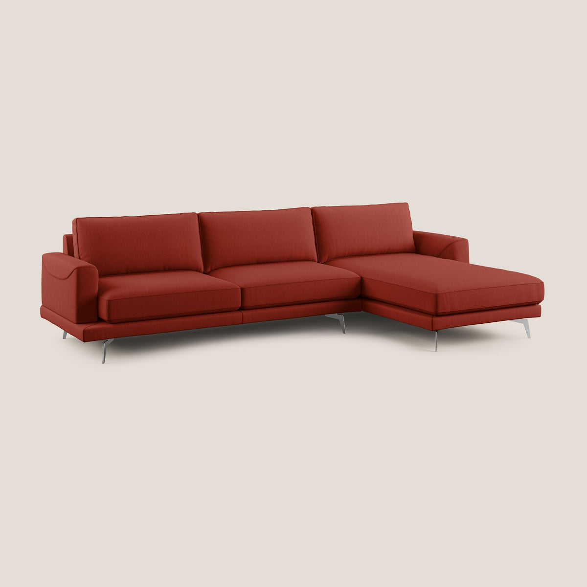 Dorian divano moderno angolare con penisola in tessuto morbido antimacchia T05 rosso - divitt.sbs