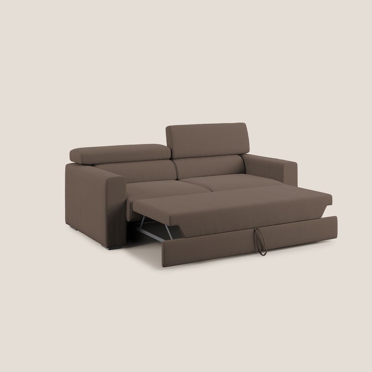 Dylan divano allungabile con pouf estraibile poggiapiedi in tessuto fiammato simil cotone impermeabile T19 marrone - divitt.sbs