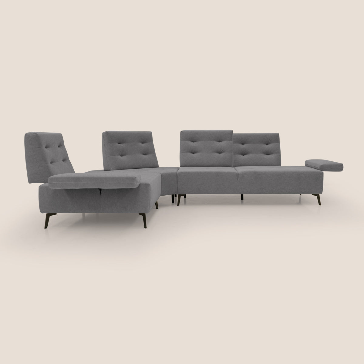 Lugano Divano angolare con schienali traslanti in microfibra effetto velluto T09 grigio - divitt.sbs