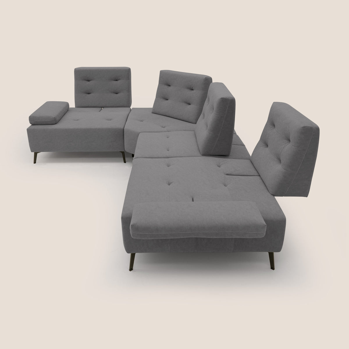 Lugano Divano angolare con schienali traslanti in microfibra effetto velluto T09 grigio - divitt.sbs