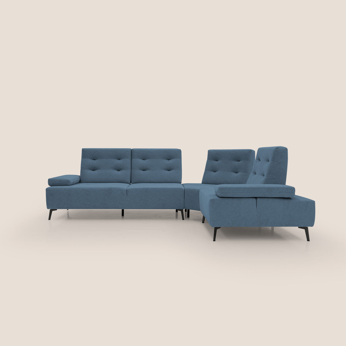 Lugano Divano angolare con schienali traslanti in microfibra effetto velluto T09 blu - divitt.sbs