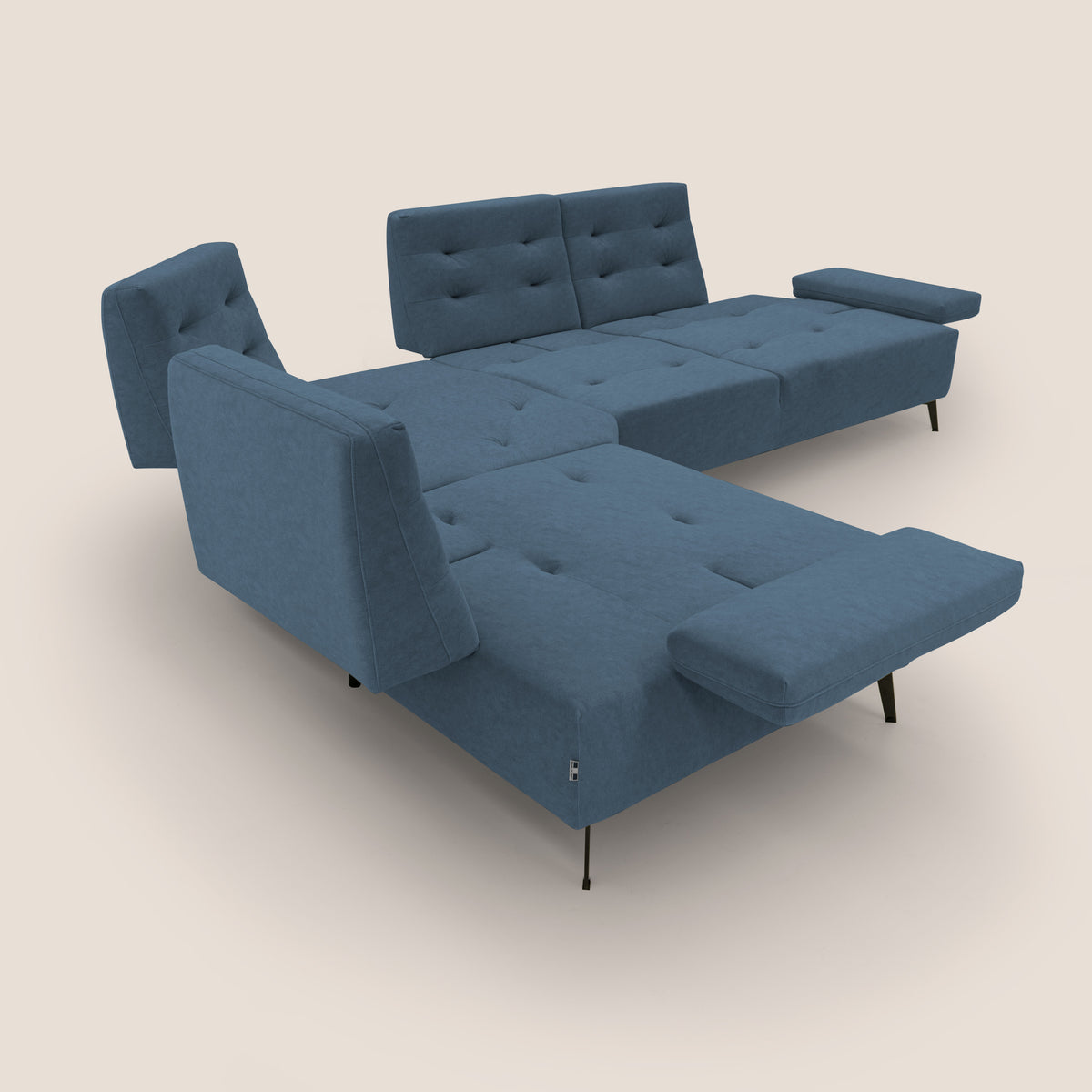 Lugano Divano angolare con schienali traslanti in microfibra effetto velluto T09 blu - divitt.sbs